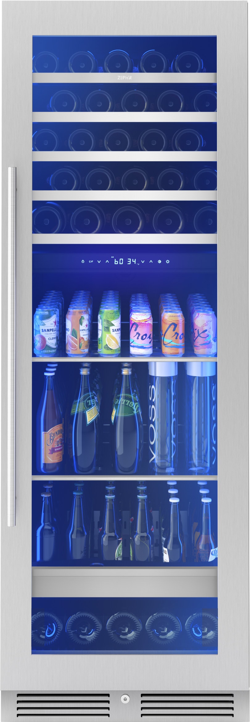 Zephyr PRWB24F02BG Presrv 24-Inches W 161 -Can Capacity Stainless Steel Built-in/Freestanding Indoor Beverage Refrigerator with Glass Door