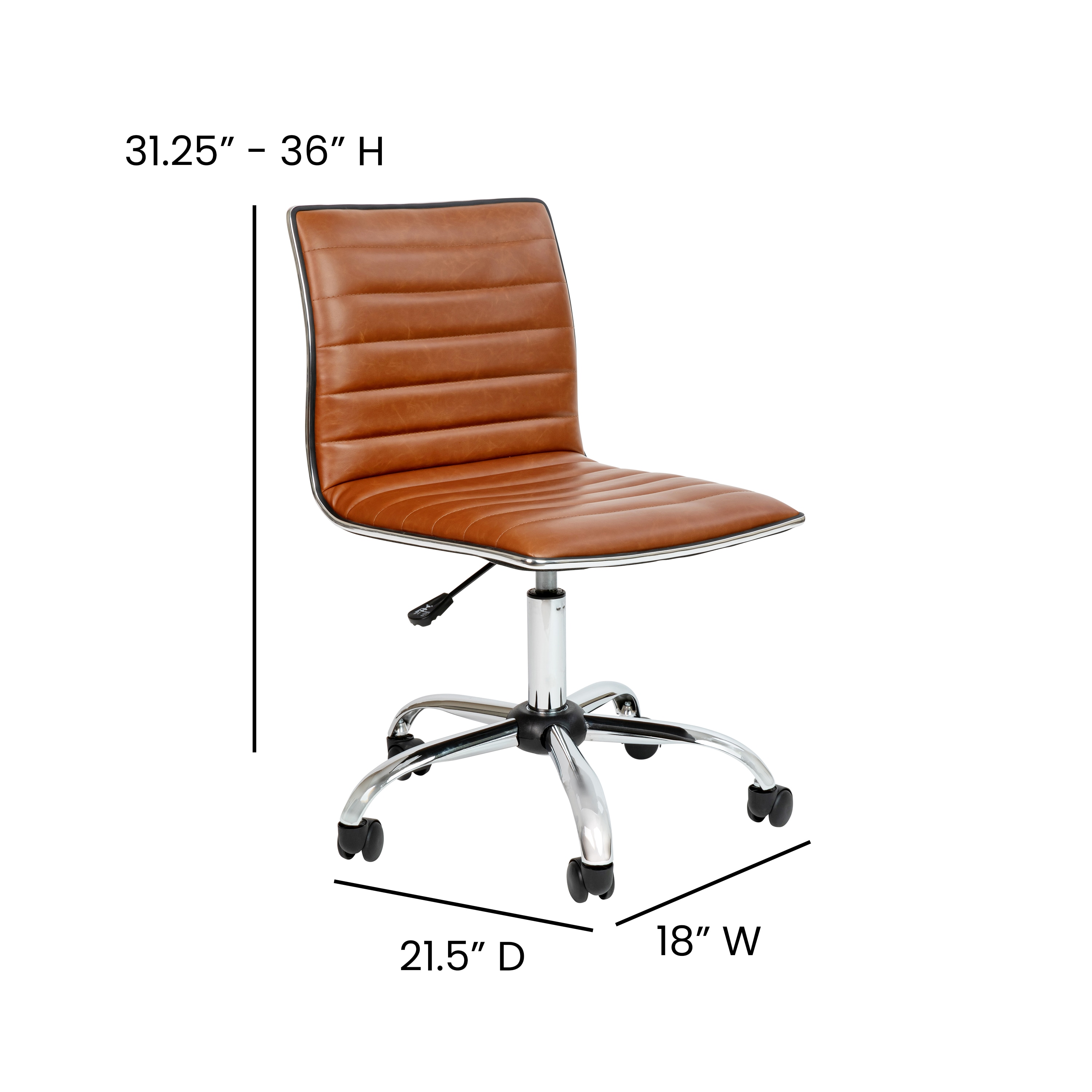 Brown Vinyl Low Back Armless Task Chair with Chrome Frame