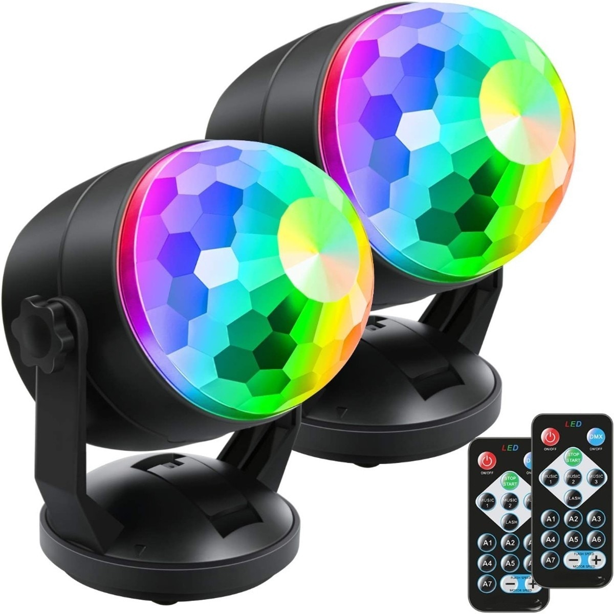 Pacrigo  Multicolor Sound Activated Disco Ball Lights 2-Pack Battery and USB Powered Portable Party Lights for Indoor Decoration