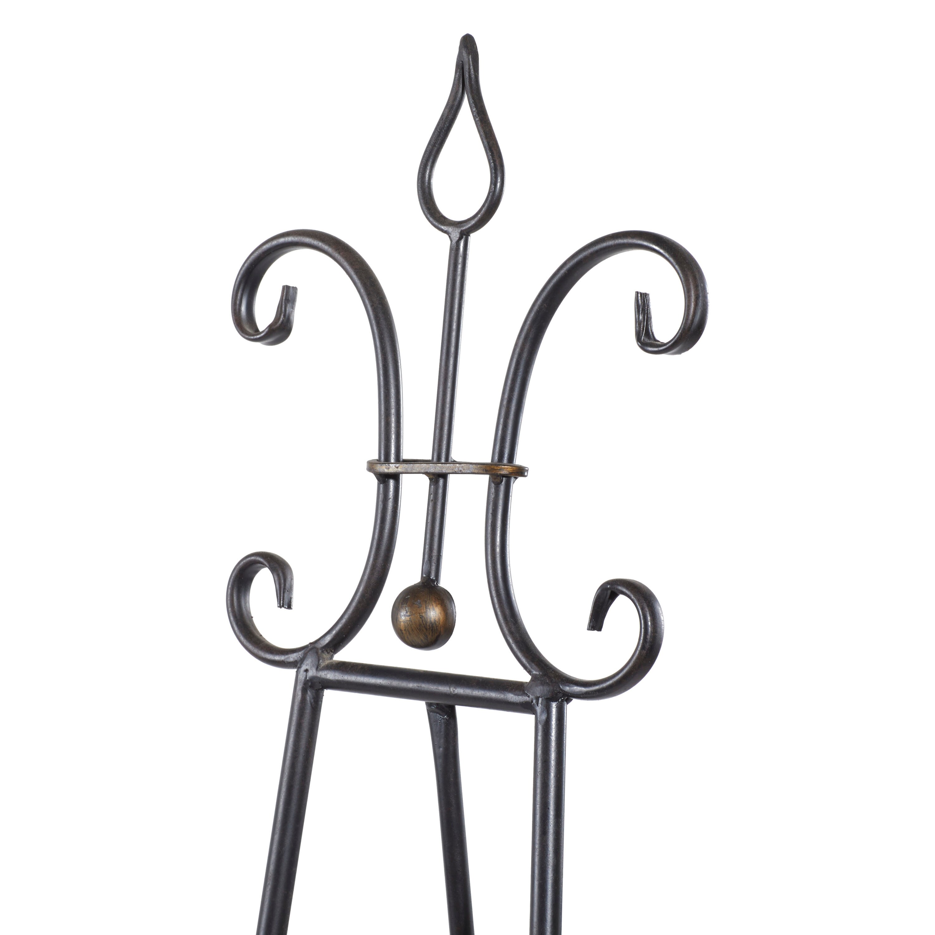 Black Metal Scroll Adjustable Floor Easel with Chain Support