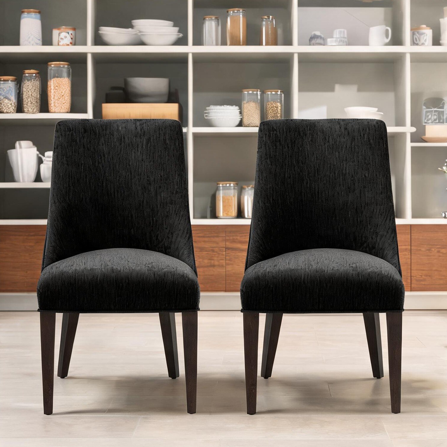 FlowLuxe Matte Black Chenille Upholstered Dining Side Chair Set Dining ...