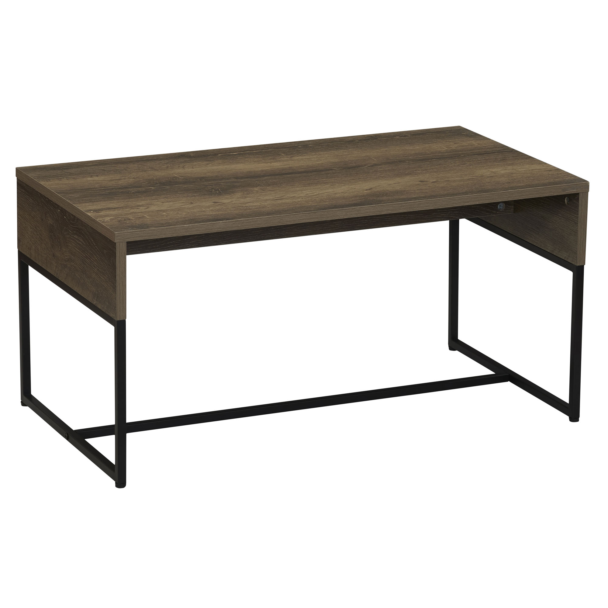 Household Essentials HH8259-1 Wrap Rectangular Coffee Table Ashwood Rustic Wood Grain and Black Metal
