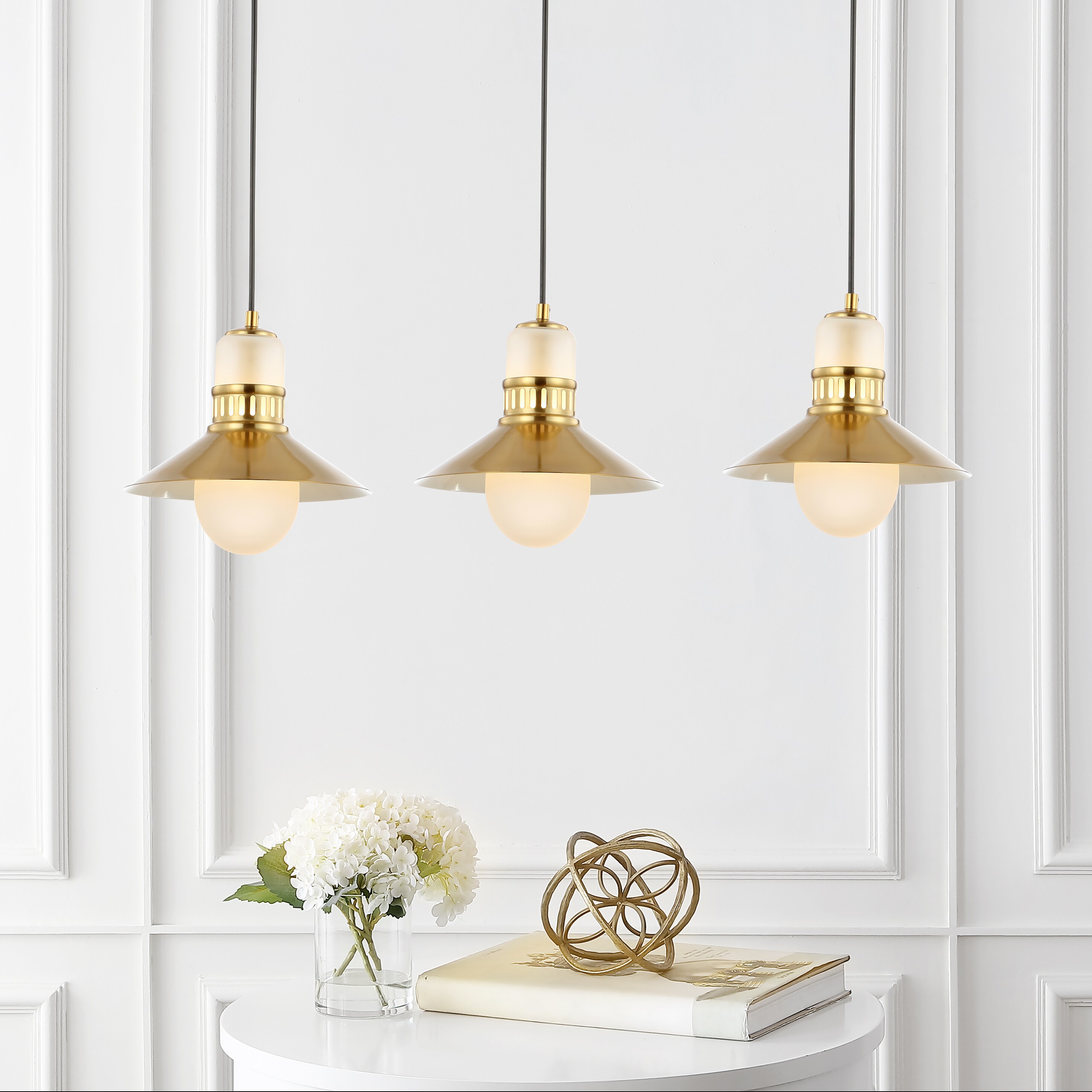 Colin Modern Transitional Brass Gold LED Triple Pendant Light