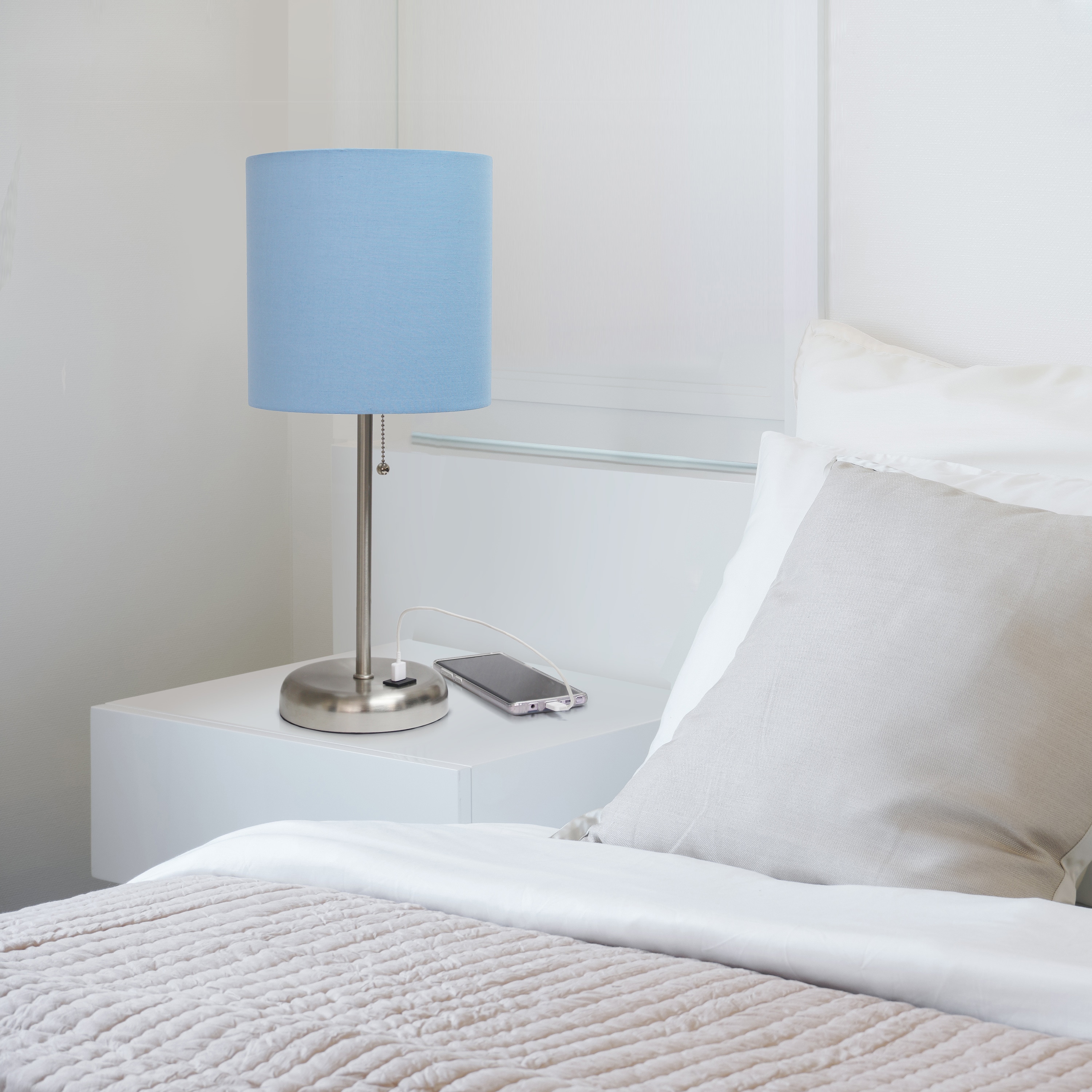 LimeLights LT2044-BLU 19.5-in Blue Pull-chain Stick Table Lamp with Fabric Shade