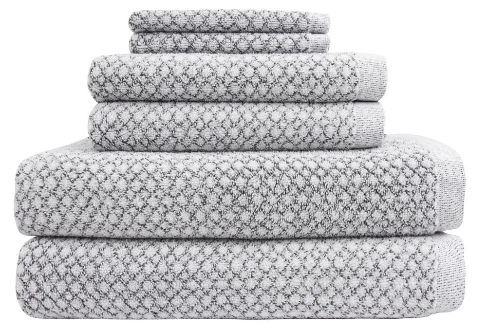 Everplush 6-Piece Marble (White and Grey) Cotton Quick Dry Bath Towel Set  (Chip Dye Towels) in the Bathroom Towels department at