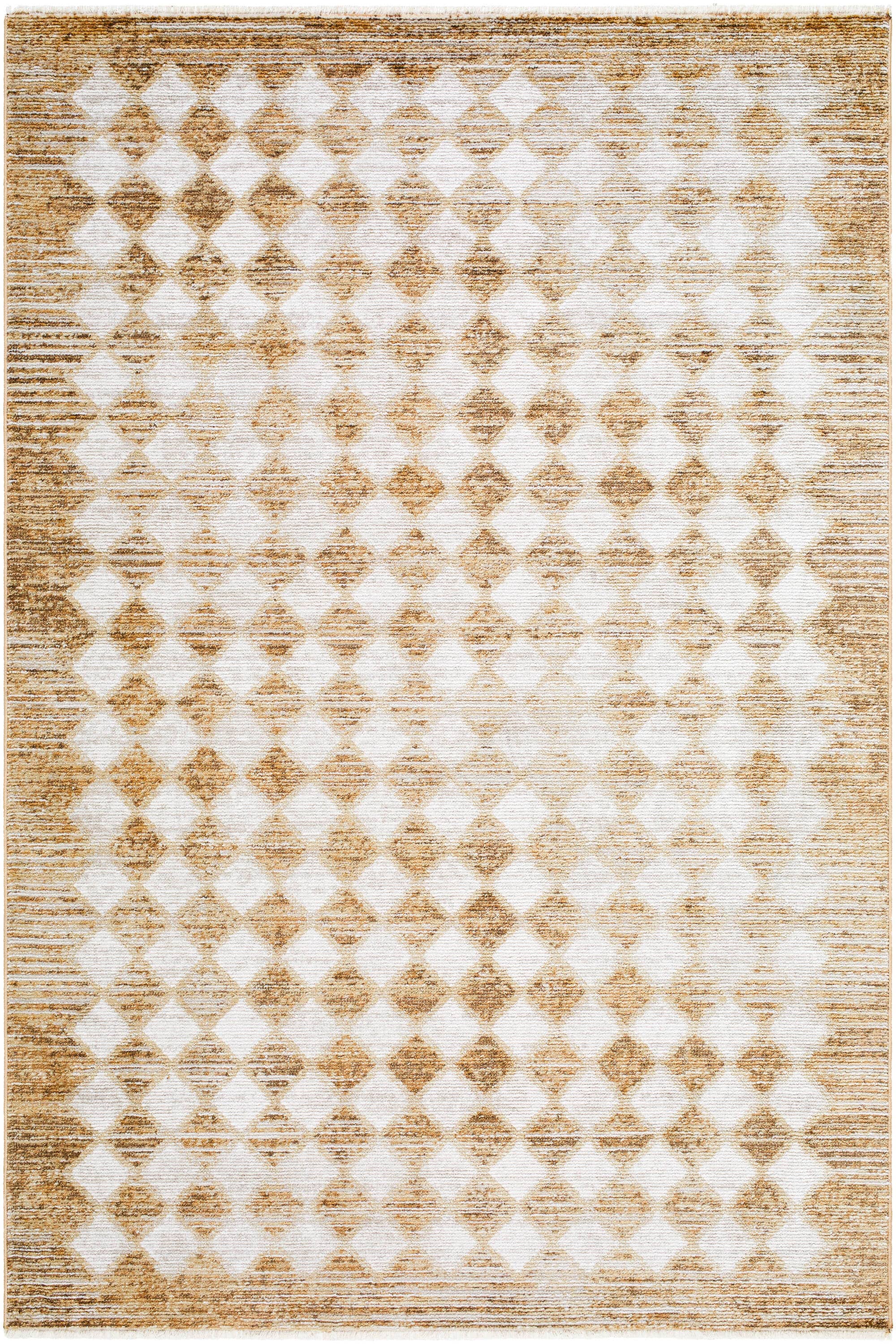 Taupe and Cream Rectangular Synthetic Checkered Area Rug