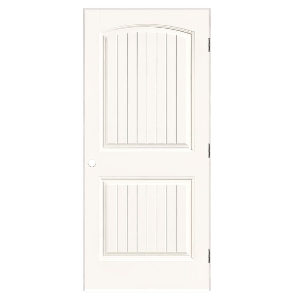 Masonite 1443725 36-in x 80-in Snowstorm Solid core 2-panel round top plank Left hand Smooth Prefinished Molded composite Flat Jamb Single Prehung Interior Door