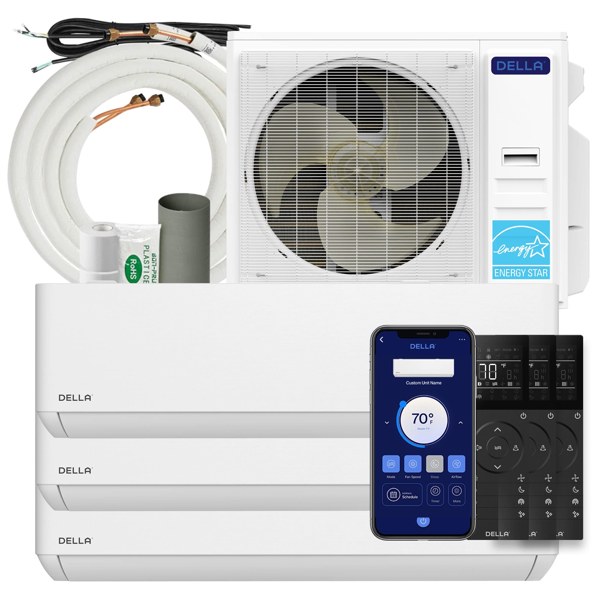 DELLA  36K BTU 3-Zone 12K-12K-12K Soft Airflow Mini Split AC with Heat Pump Fits Up to 1650 Square Feet
