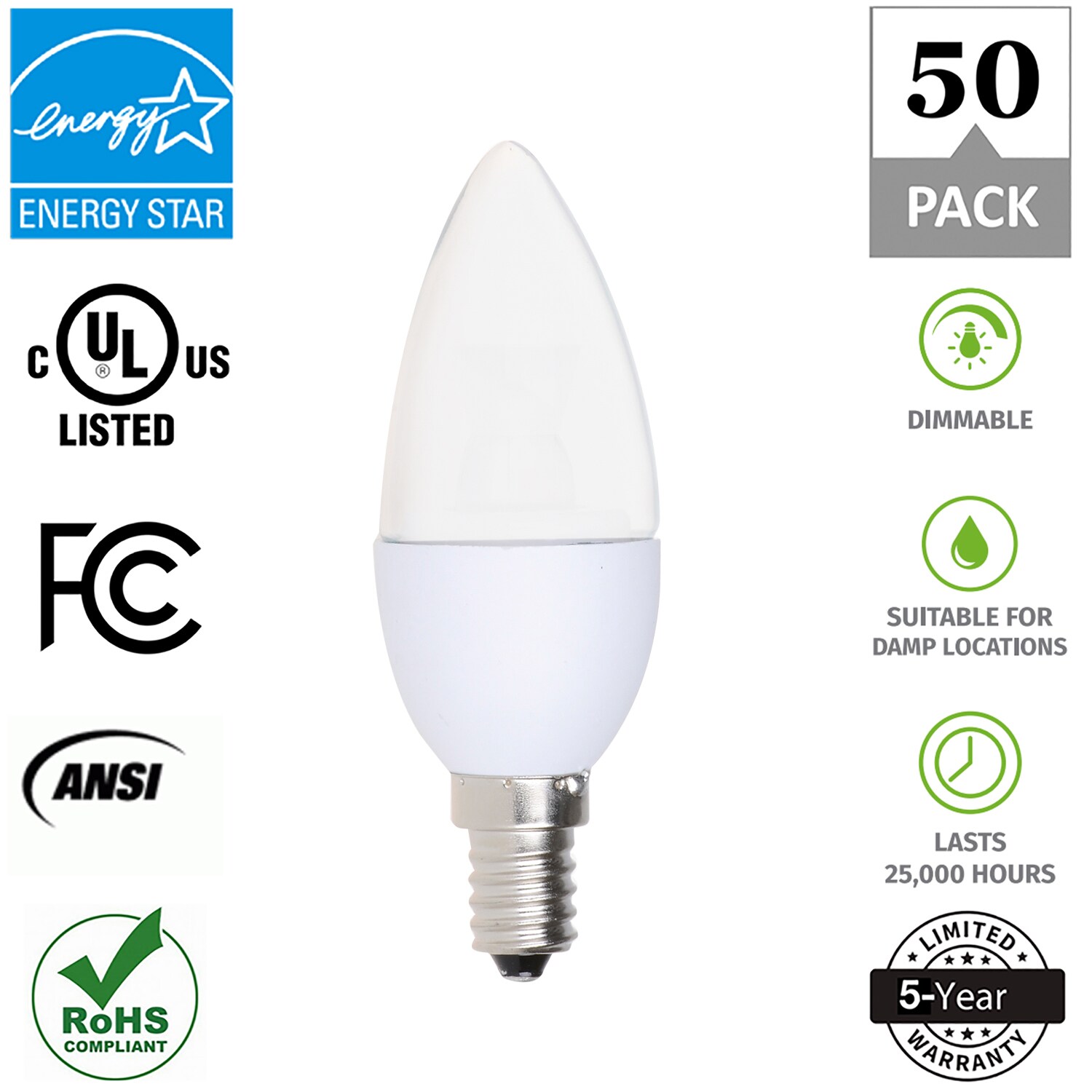 Simply Conserve Frosted Candelabra 40-Watt EQ B11 Warm White Dimmable LED Light Bulb (50-Pack)