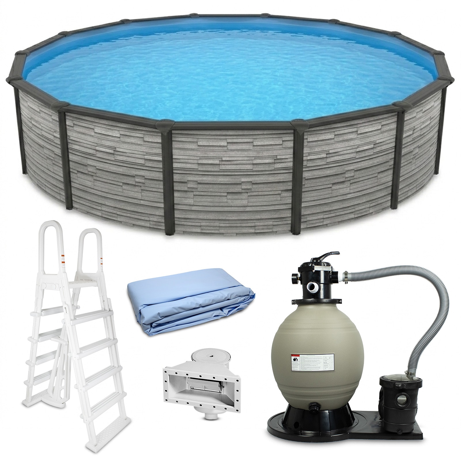 Blue Wave Montilla 24-ft x 24-ft x 52-in Metal frame Round Above-Ground Pool with Filter Pump with Ladder