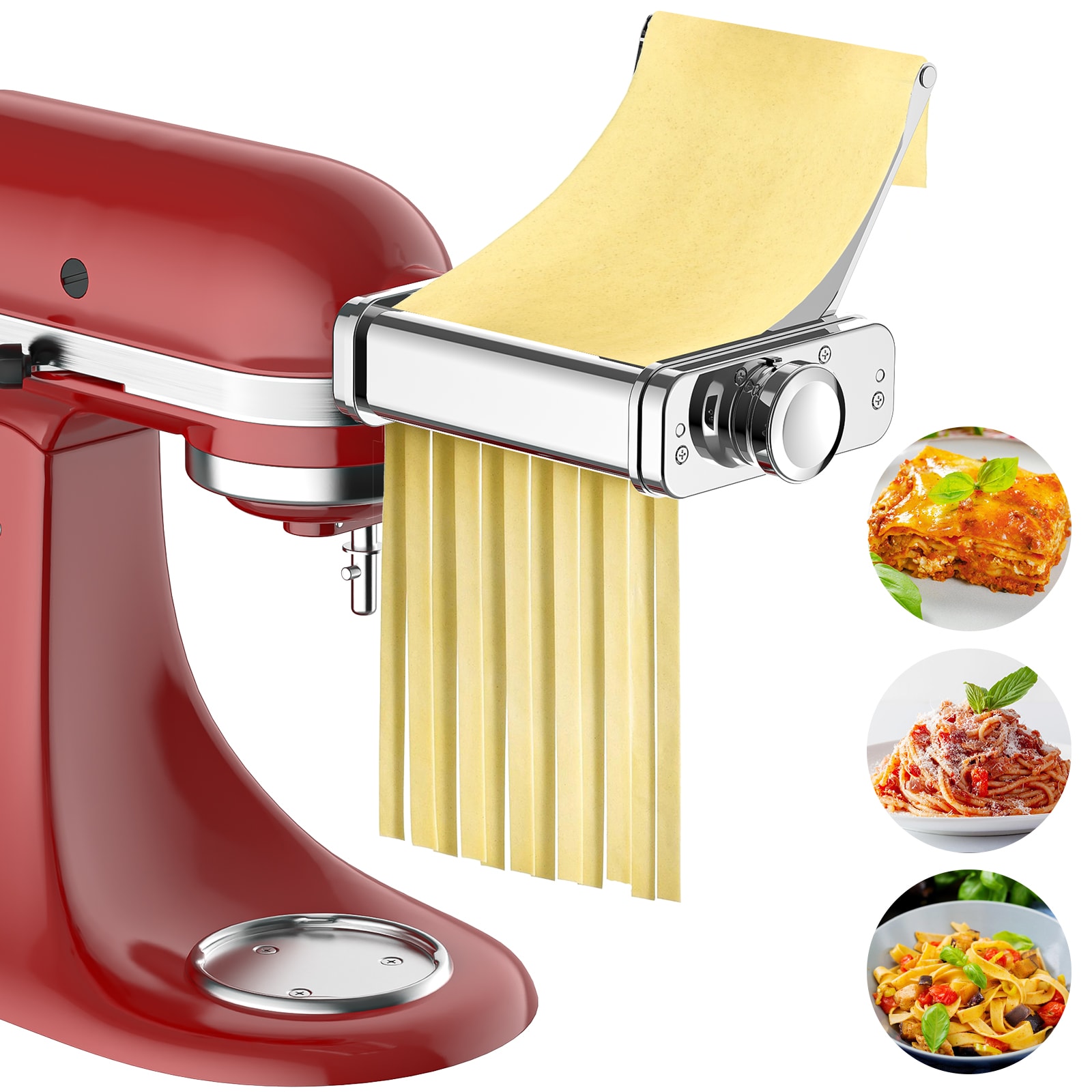 GVODE  3in1 Pasta Attachment Compatible with KitchenAid All Metal Roller Cutters Cleaning Brush