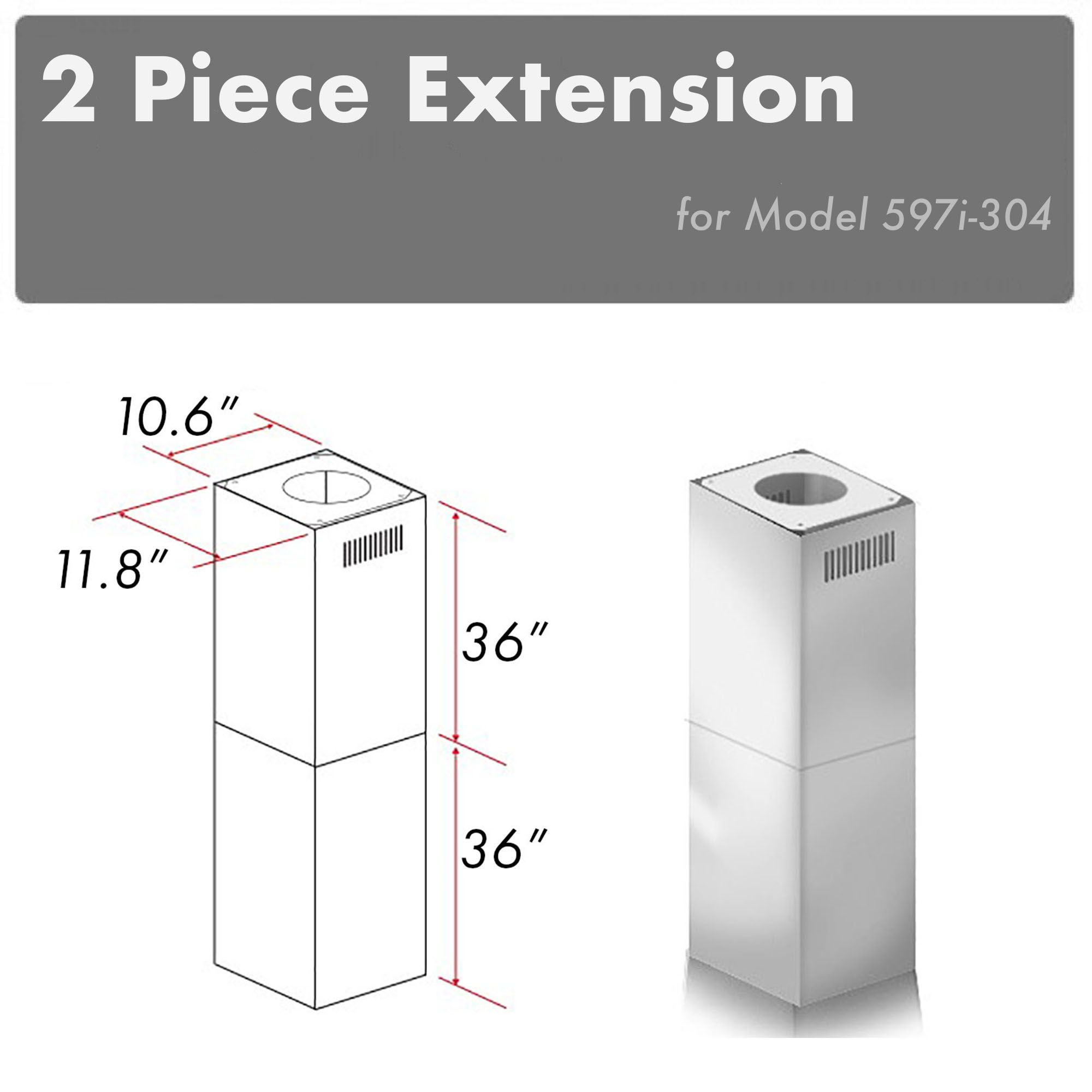 ZLINE KITCHEN & BATH 2PCEXT-597I-304 Island range hood Flue extension 2 -Pack Stainless steel