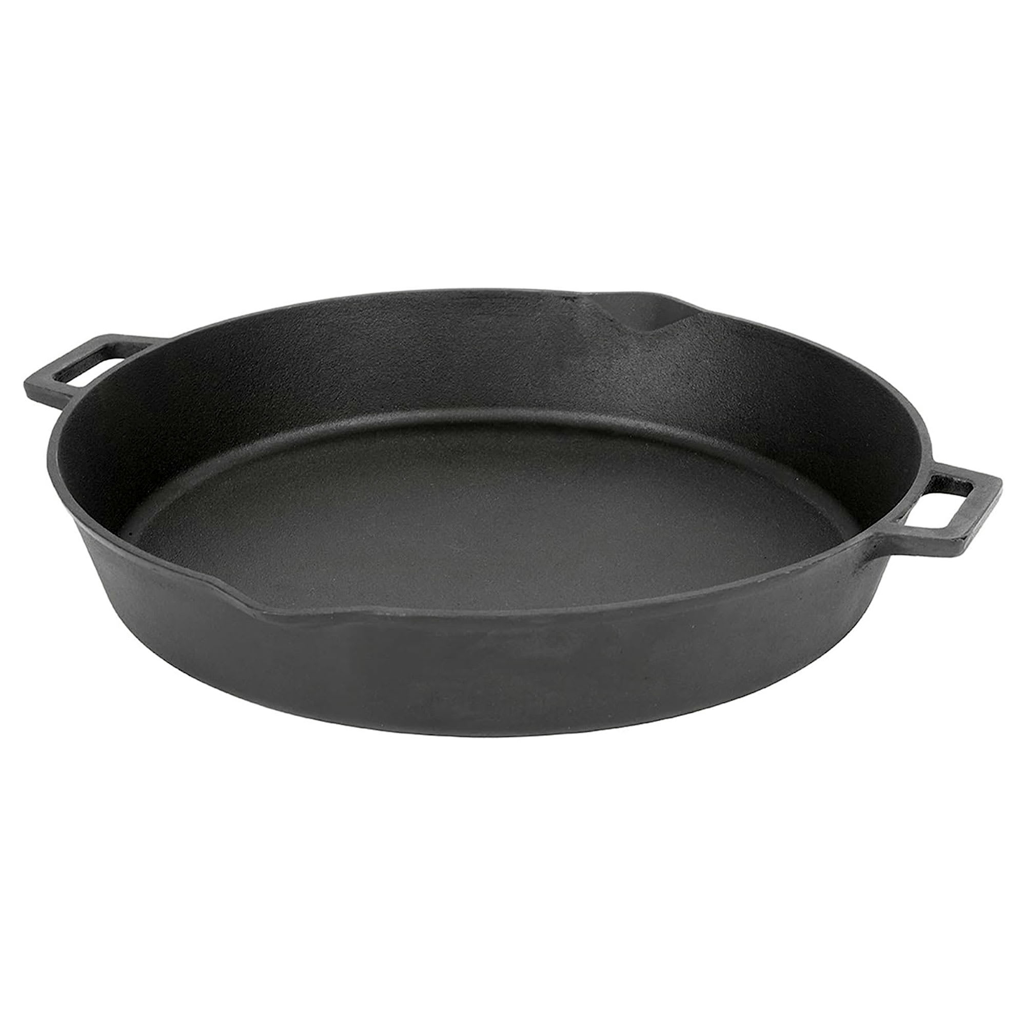 Bayou Classic 103443 16 Inch Oven Safe Cast Iron Skillet Saucepan Cooking Appliance with Pour Spouts and Double Handles for Home Kitchens Black