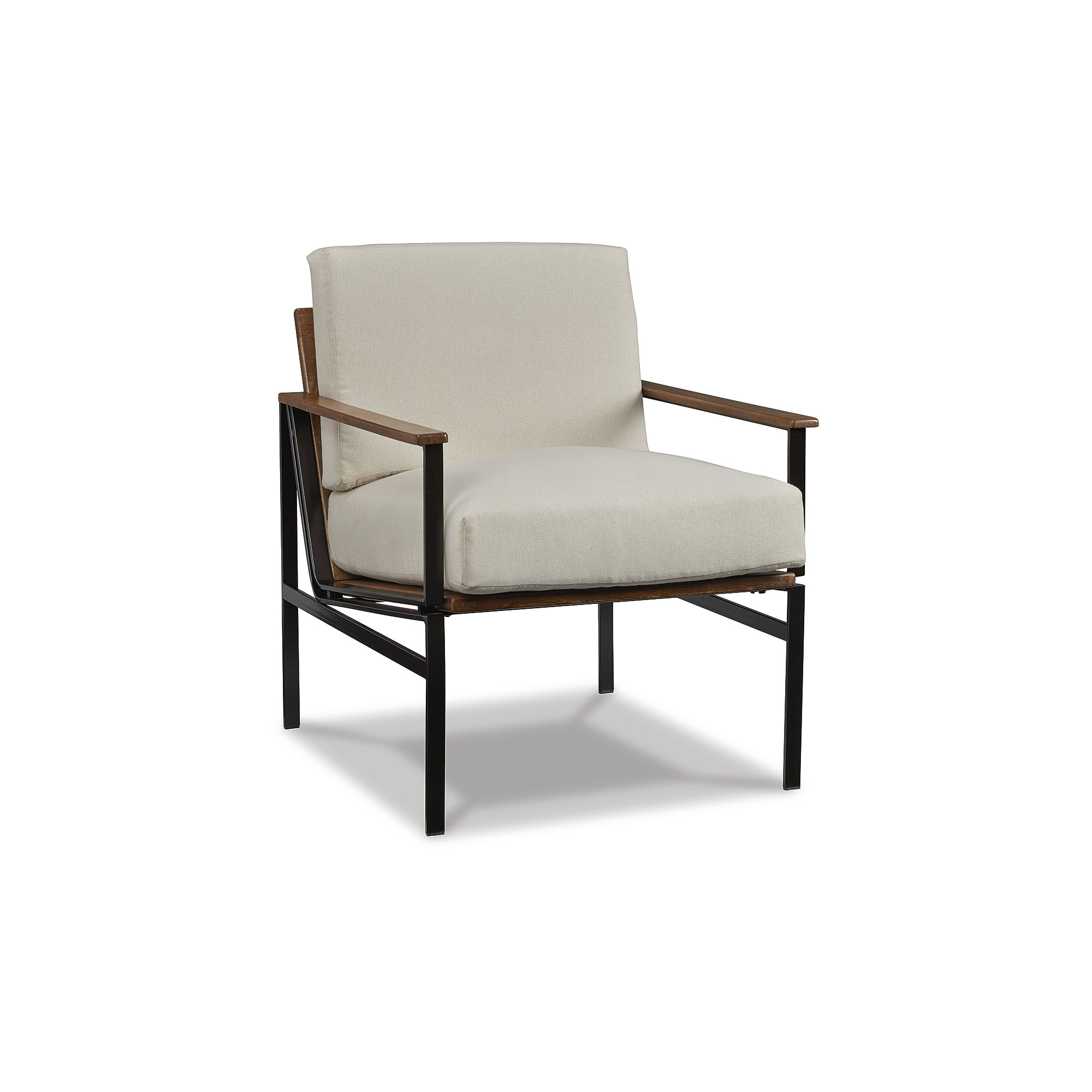 Tilden Industrial Accent Chair with Metal Frame and Wood Arms Ivory Brown