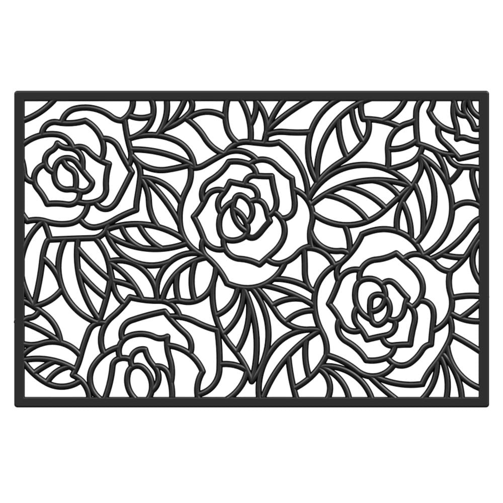Black Rose Rubber Non-Slip Indoor Outdoor Doormat