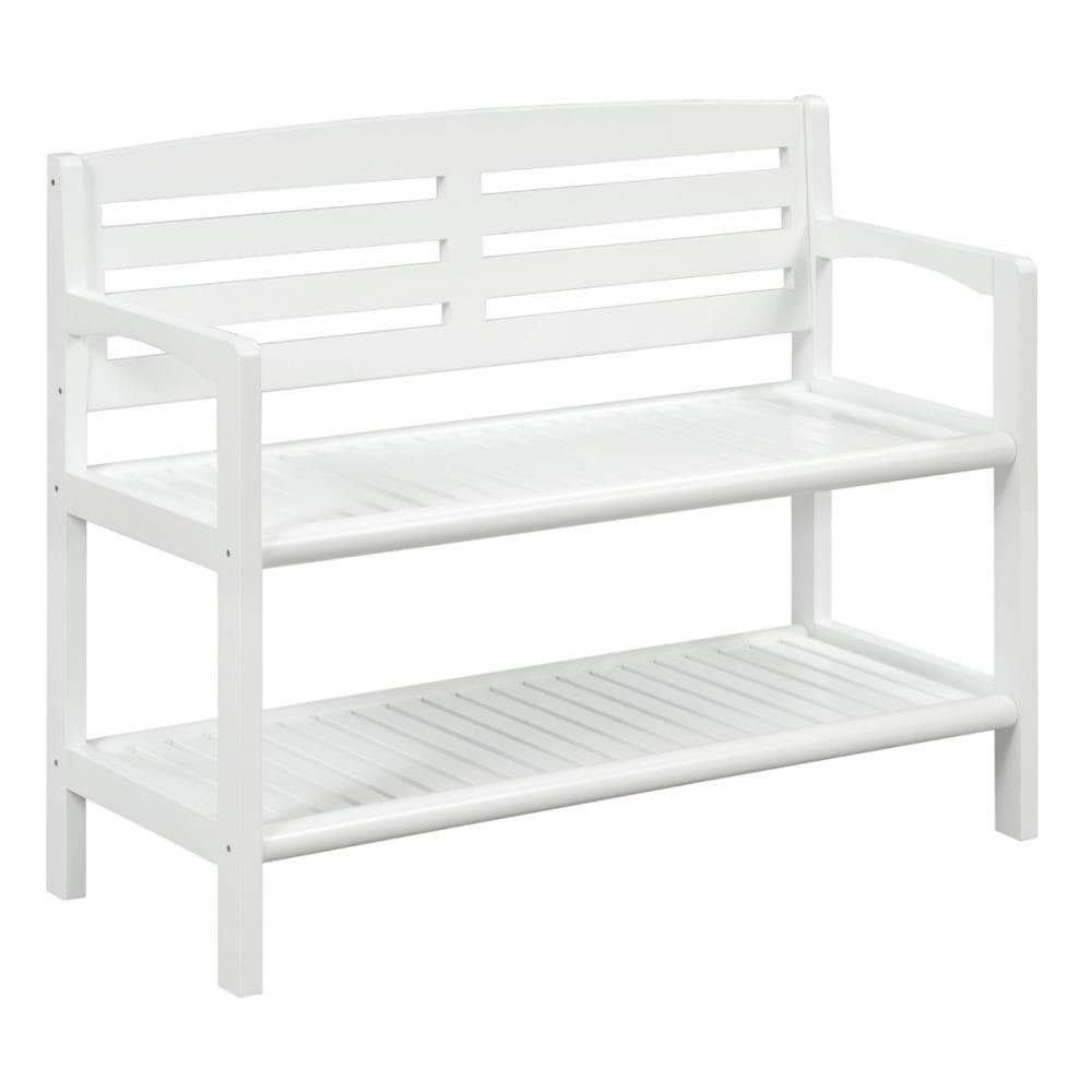 HomeRoots 4000380022 Industrial White Accent Bench with Storage 38-in x 16-in x 30.5-in