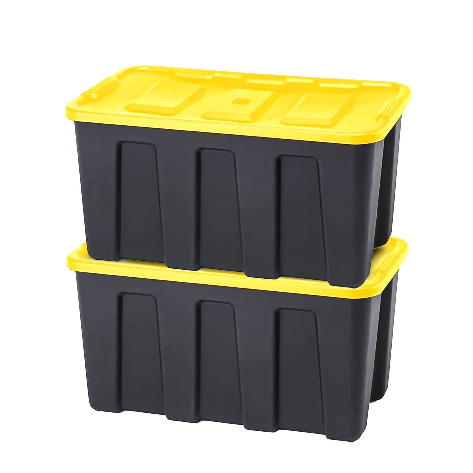 Homz Products 323707 2 -Pack Large 34 -Gallons ( 136 -Quarts ) Black Base/Yellow Lid Heavy Duty Stackable Tote with Latching Lid