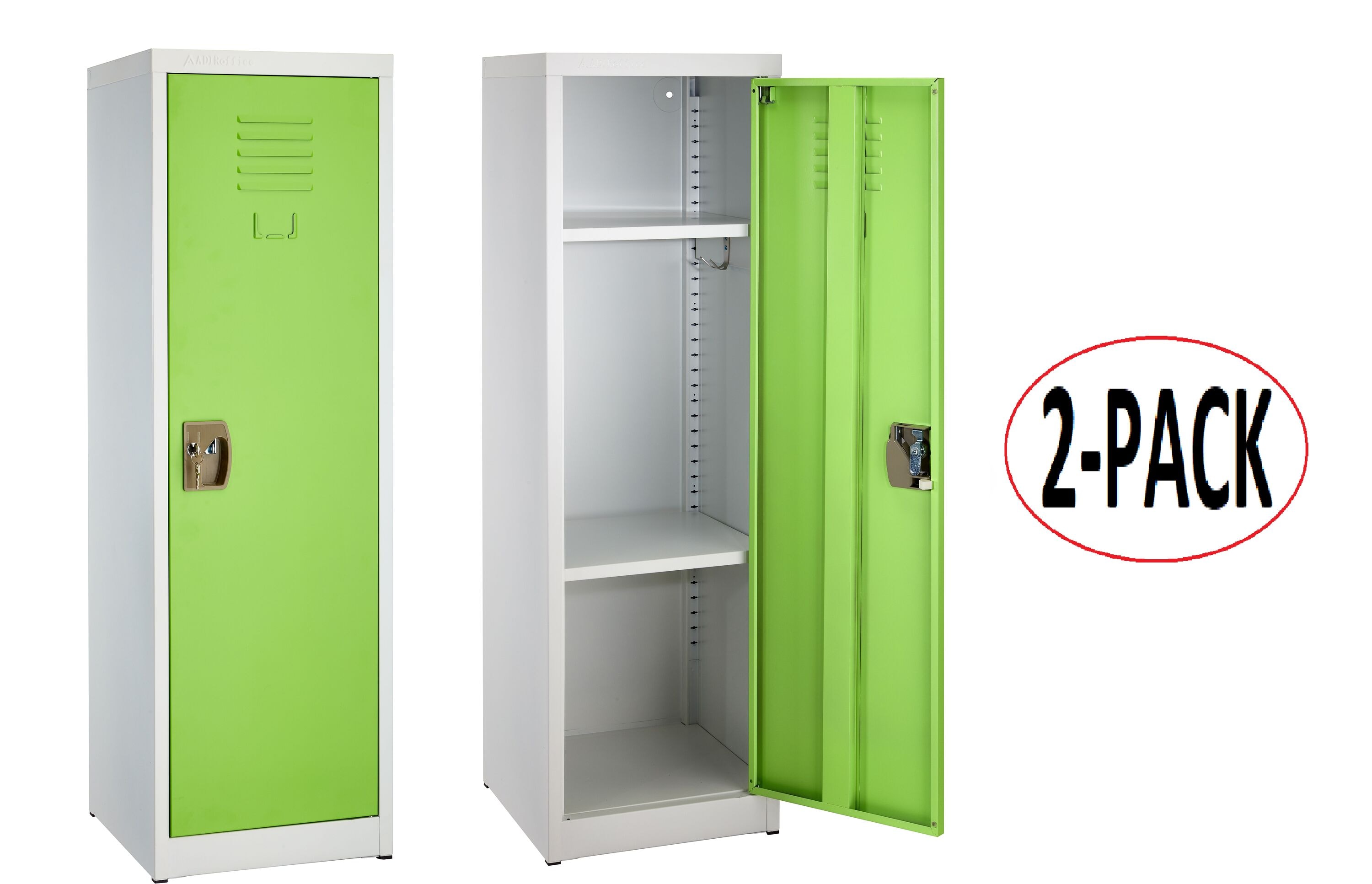AdirOffice 629-01-GRN-2PK 629 Series Set of 2 15-in W x 48-in H x 15-in D Steel Full Storage Lockers