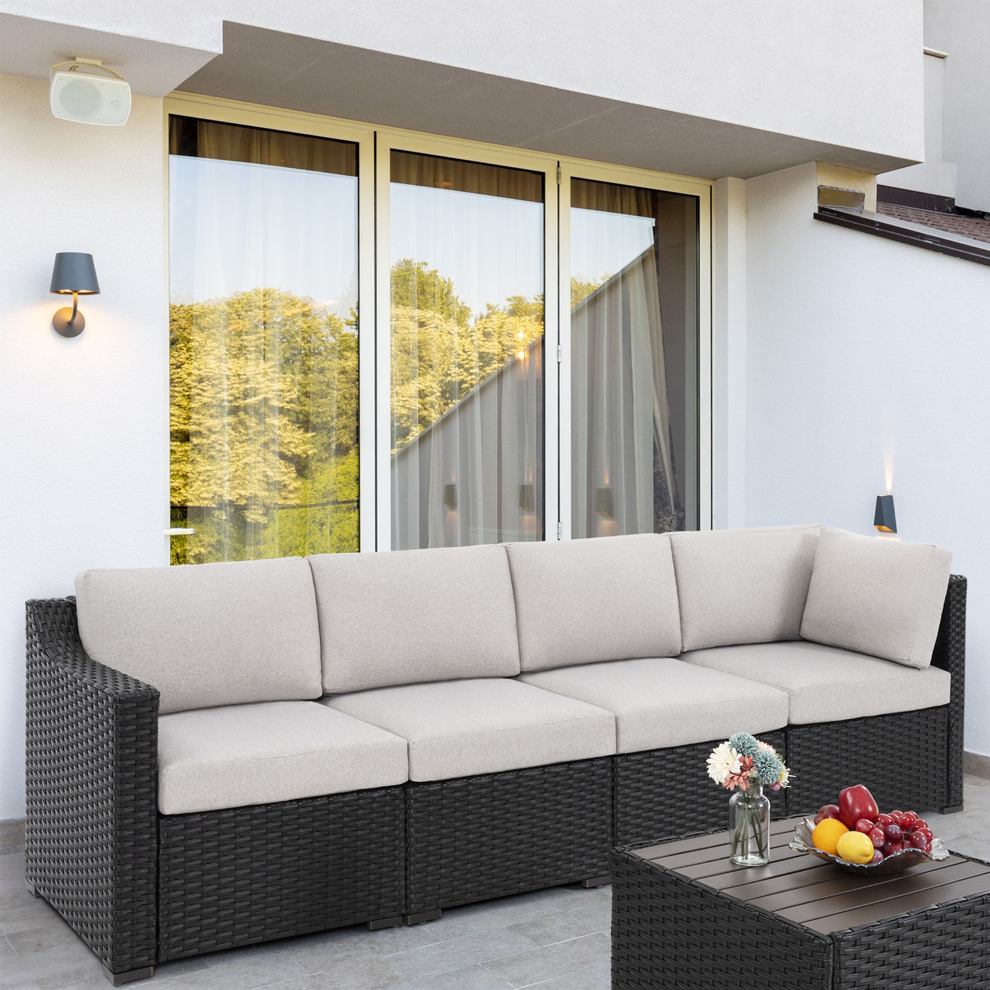 ChillPavilion Wicker Outdoor Sectional with Gray Cushions and Iron Frame