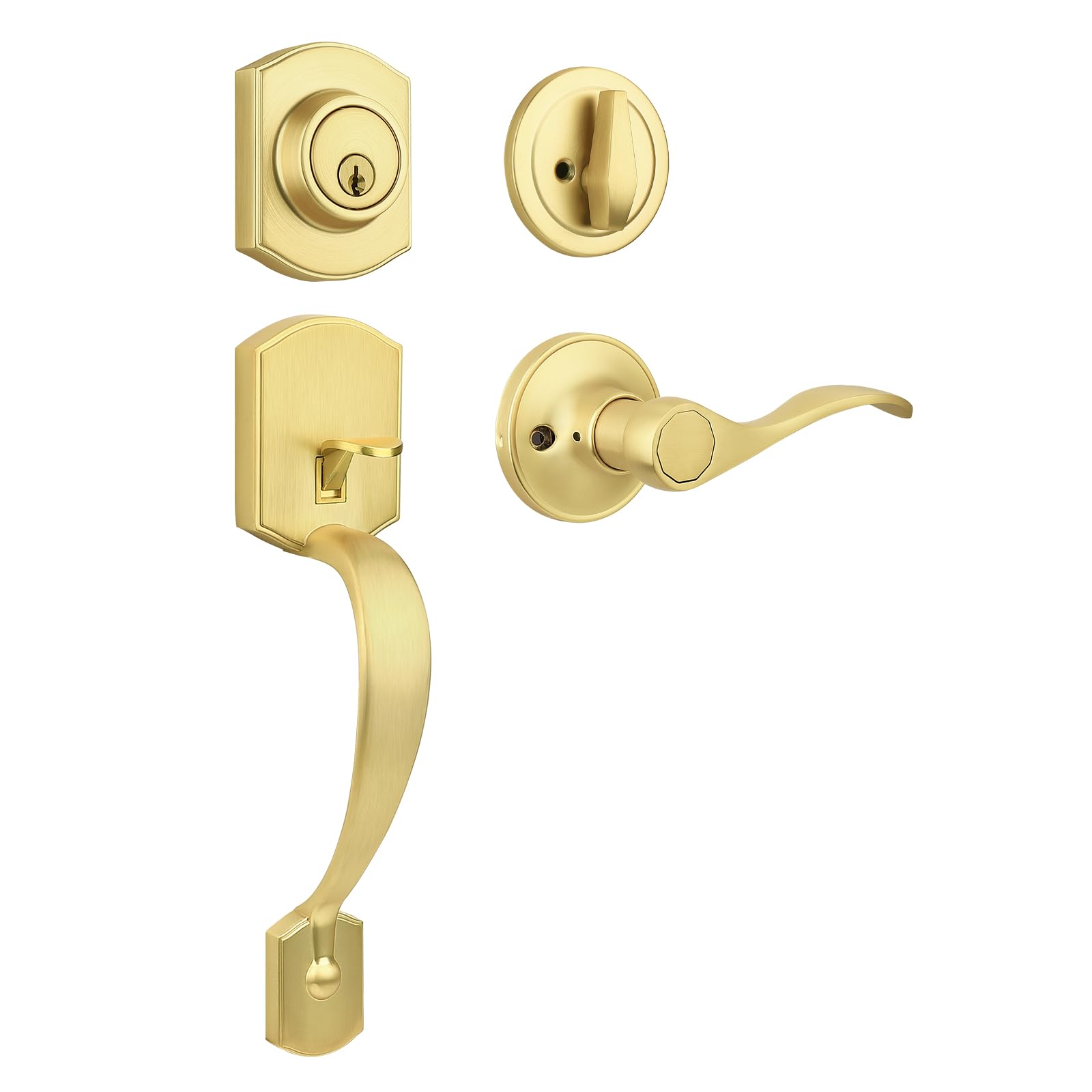 SenQWFa Gold Exterior Door Lock Set Single Cylinder Deadbolt Front Door Handle and Deadbolt Set with Keys durable home and #LDC0819C283