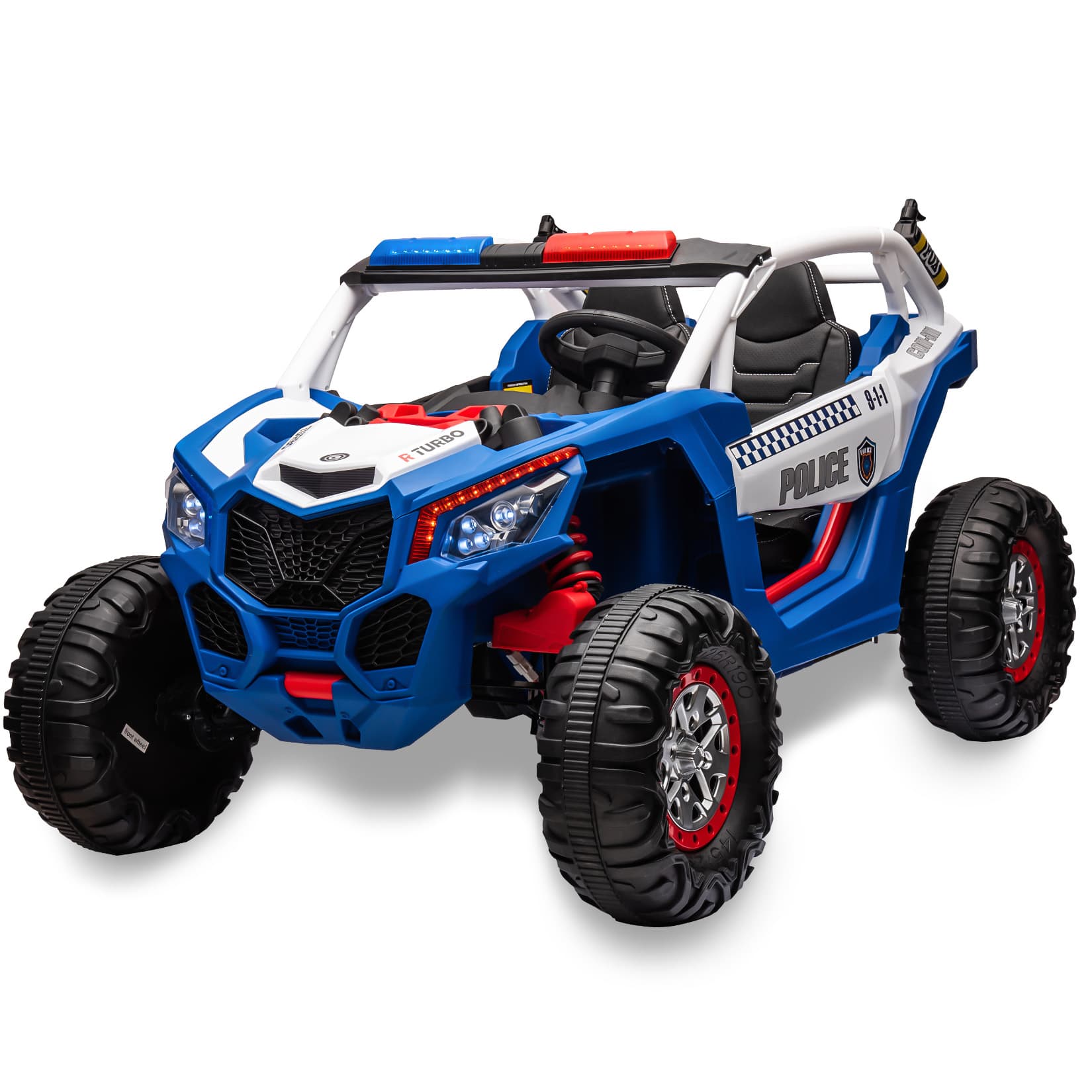 Qeetex TOYPTO0Z35NMUO 24V 2Seater Ride On UTV Car With Remote Control 4WD Powerful Motors Leather Seats Music Lights And Shock Absorbers Blue