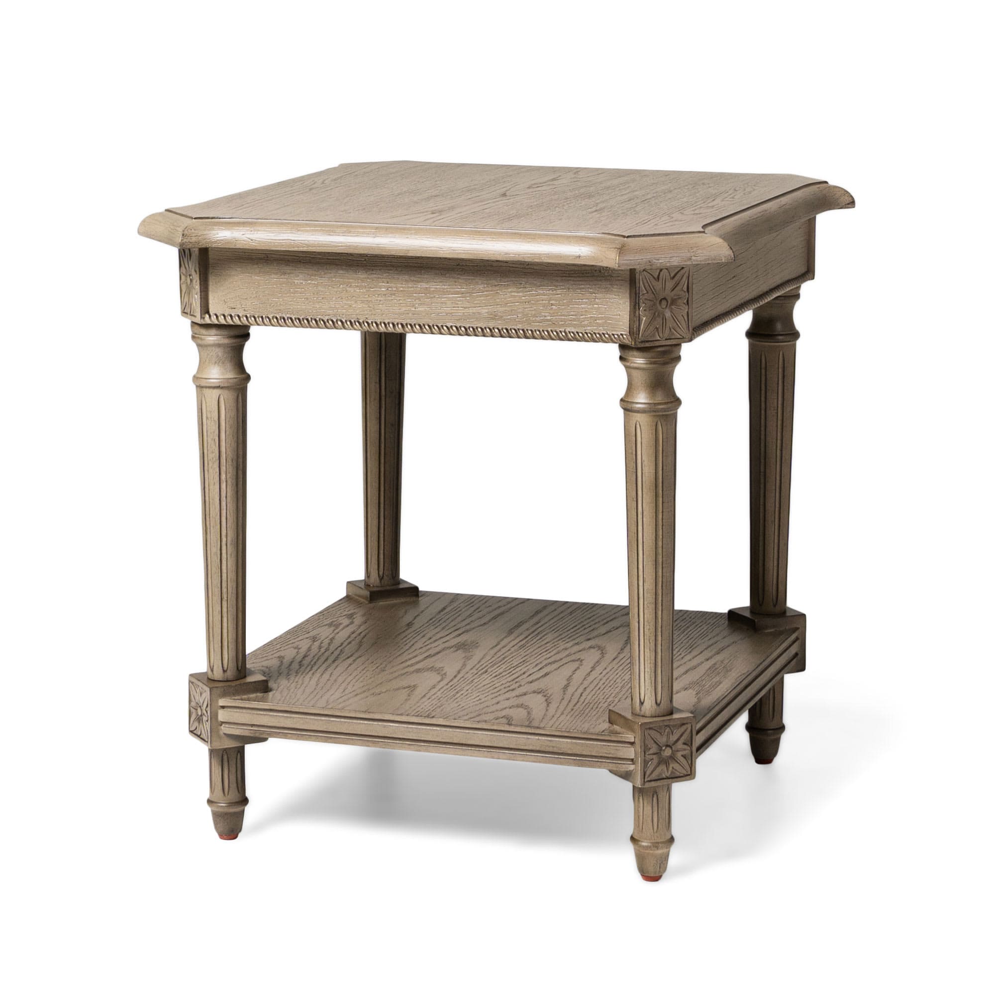 Maven Lane 326374 Pullman Multipurpose Traditional Style Tall Square Wooden Side Table and Bedroom Nightstand with Storage in Rustic Antiqued Grey Finish