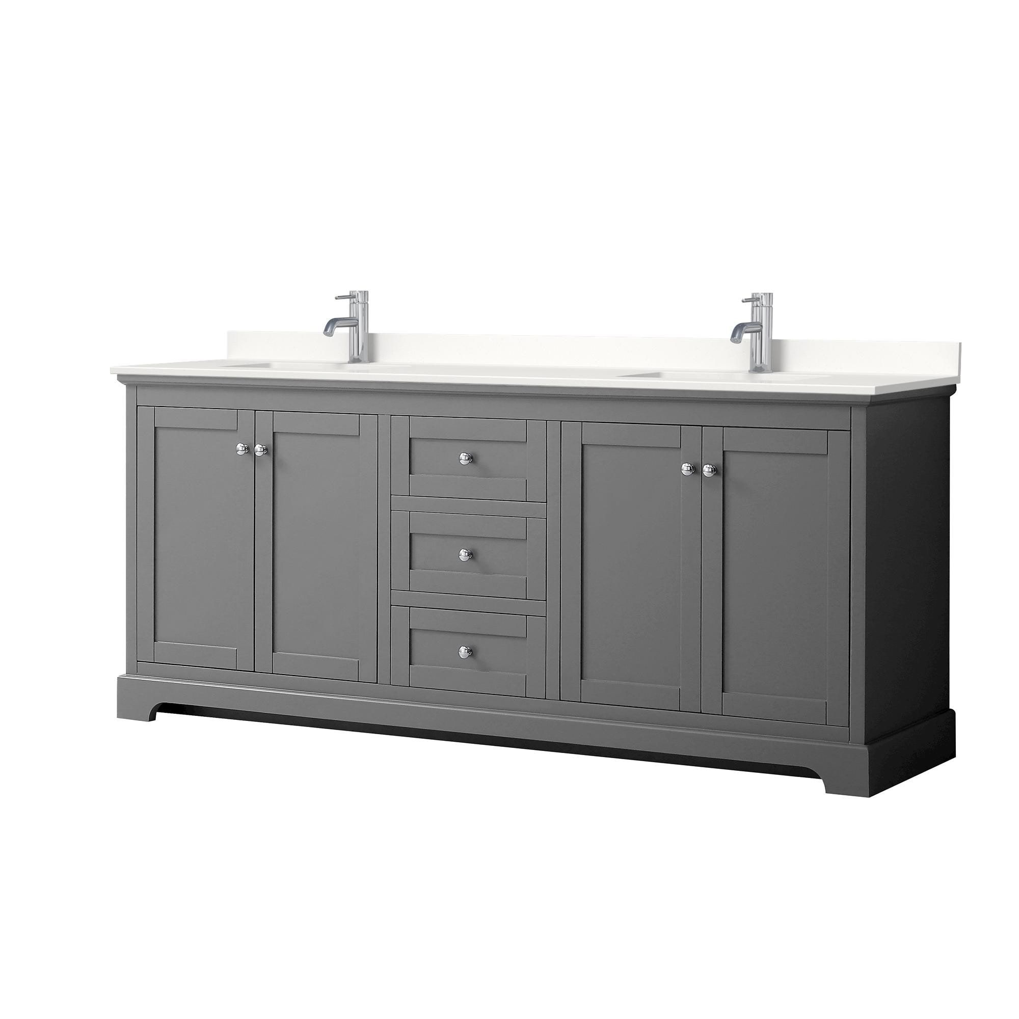 Wyndham Collection WCV232380DKGWQUNSMXX Avery 80-in Dark Gray Undermount Double Sink Bathroom Vanity with White Quartz Top