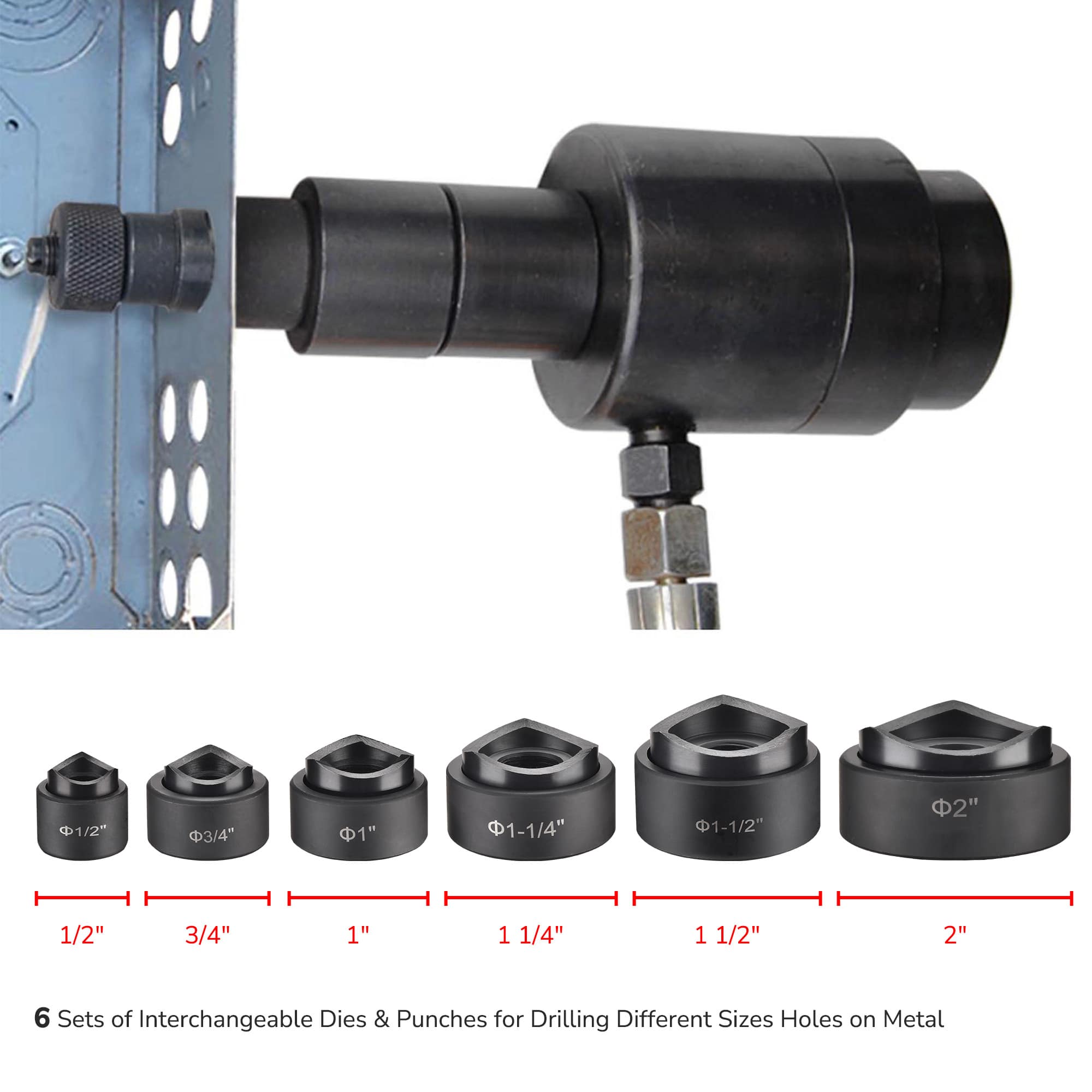 Yescom 10-Ton Hydraulic Multiple Sizes Knockout Punch Set in