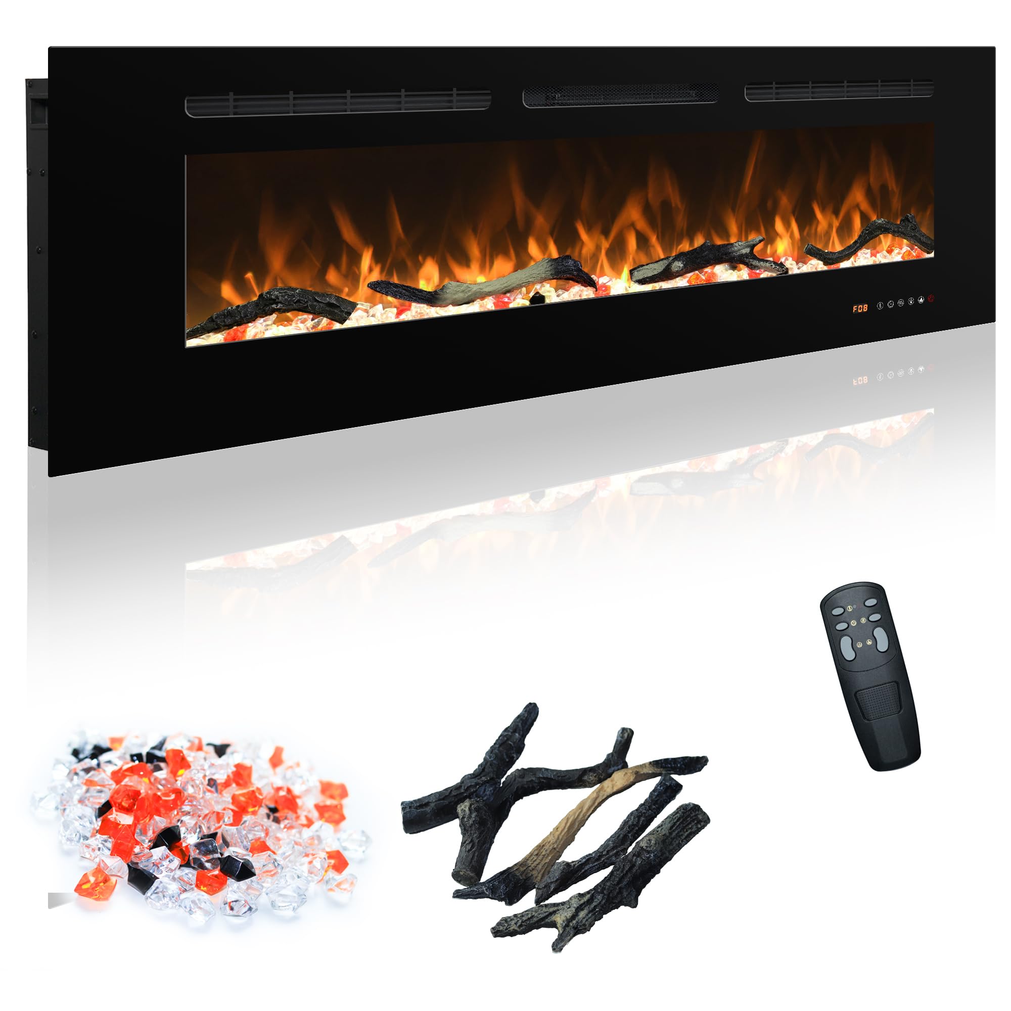 Lukvuzo 48 In Wall Mounted and Recessed Electric Fireplace Insert with Remote and Touch Control 169 Flame Color Combinations Timer Thermostat #LLU0820L277