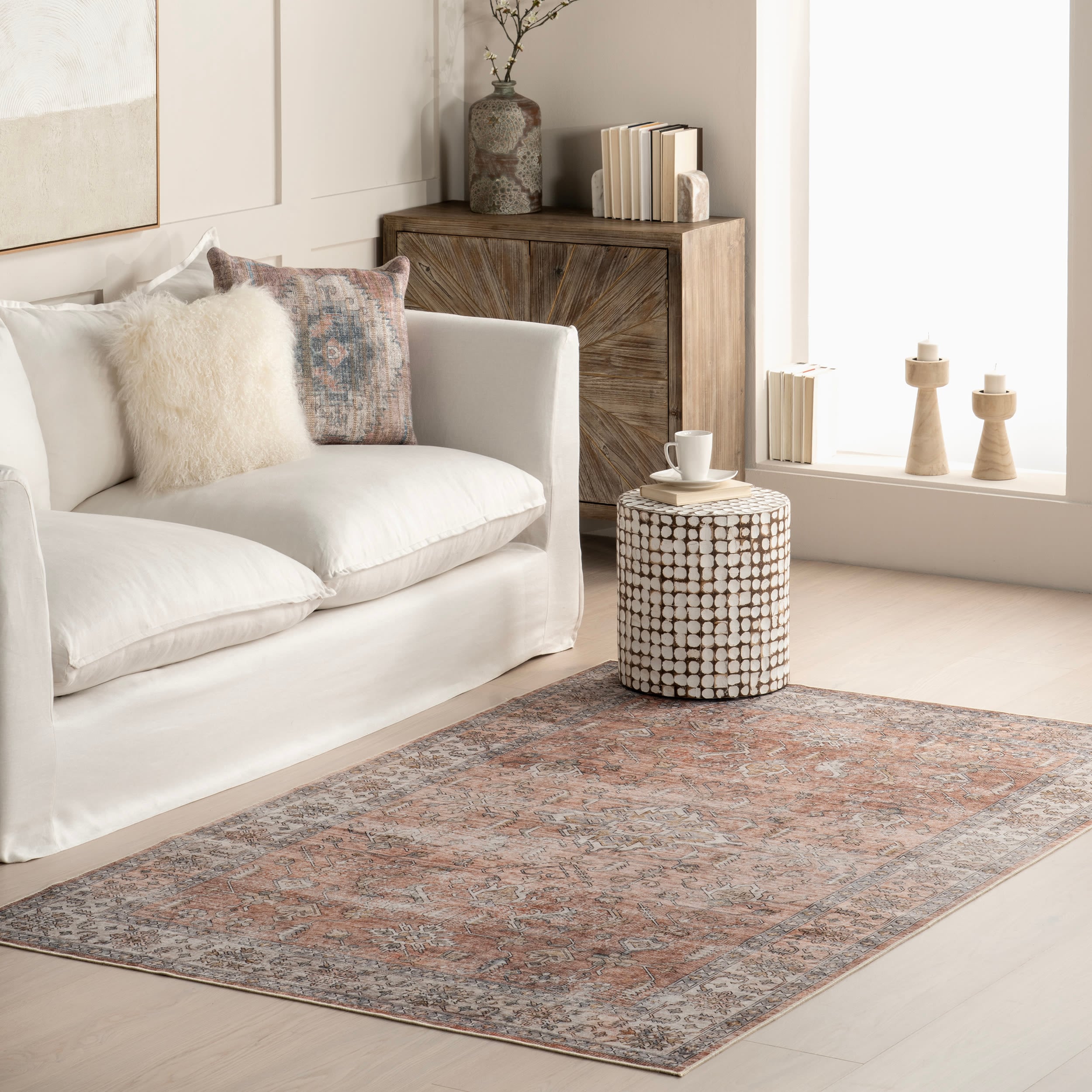 nuLOOM BIJL08B-9012 Britt 9 x 12 (ft) Loomed Polyester Rust Rectangular Indoor Medallion Vintage Machine washable Area rug