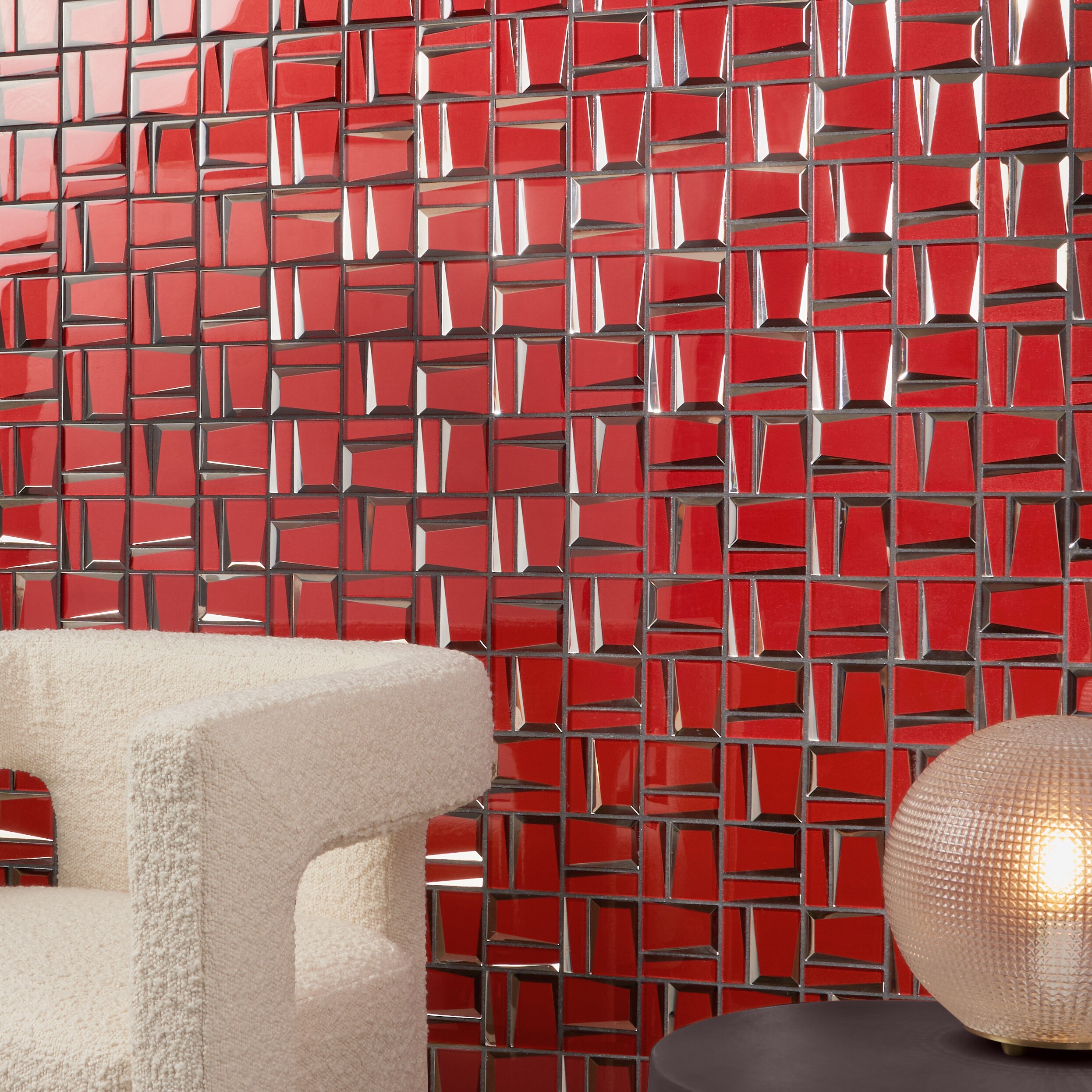 Kaur Red Polished Glass Mosaic Wall Tile