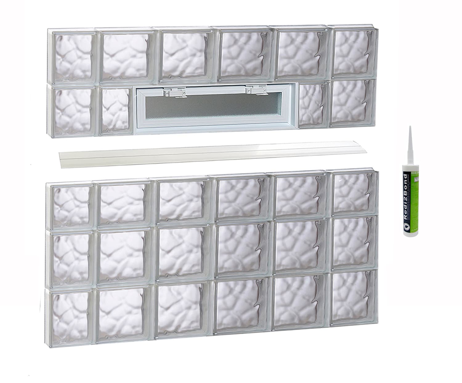 REDI2SET V4438DC Wavy Glass 42-1/2-in x 36-3/4-in Frameless Replacement Vented Glass Block Window