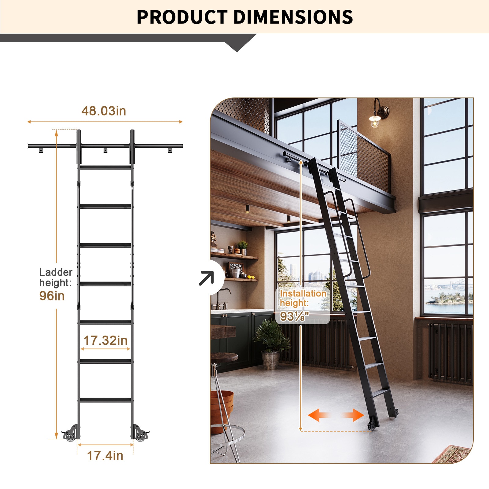 Fredbeck BJ-LD-AL-L01W1-8 Library-Ladders - View #4