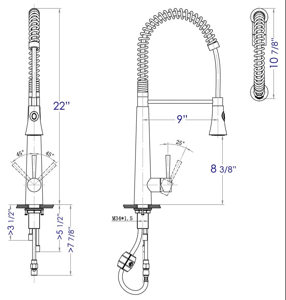 Stainless Steel Commercial Spring Kitchen Faucet with Pull Down Spray