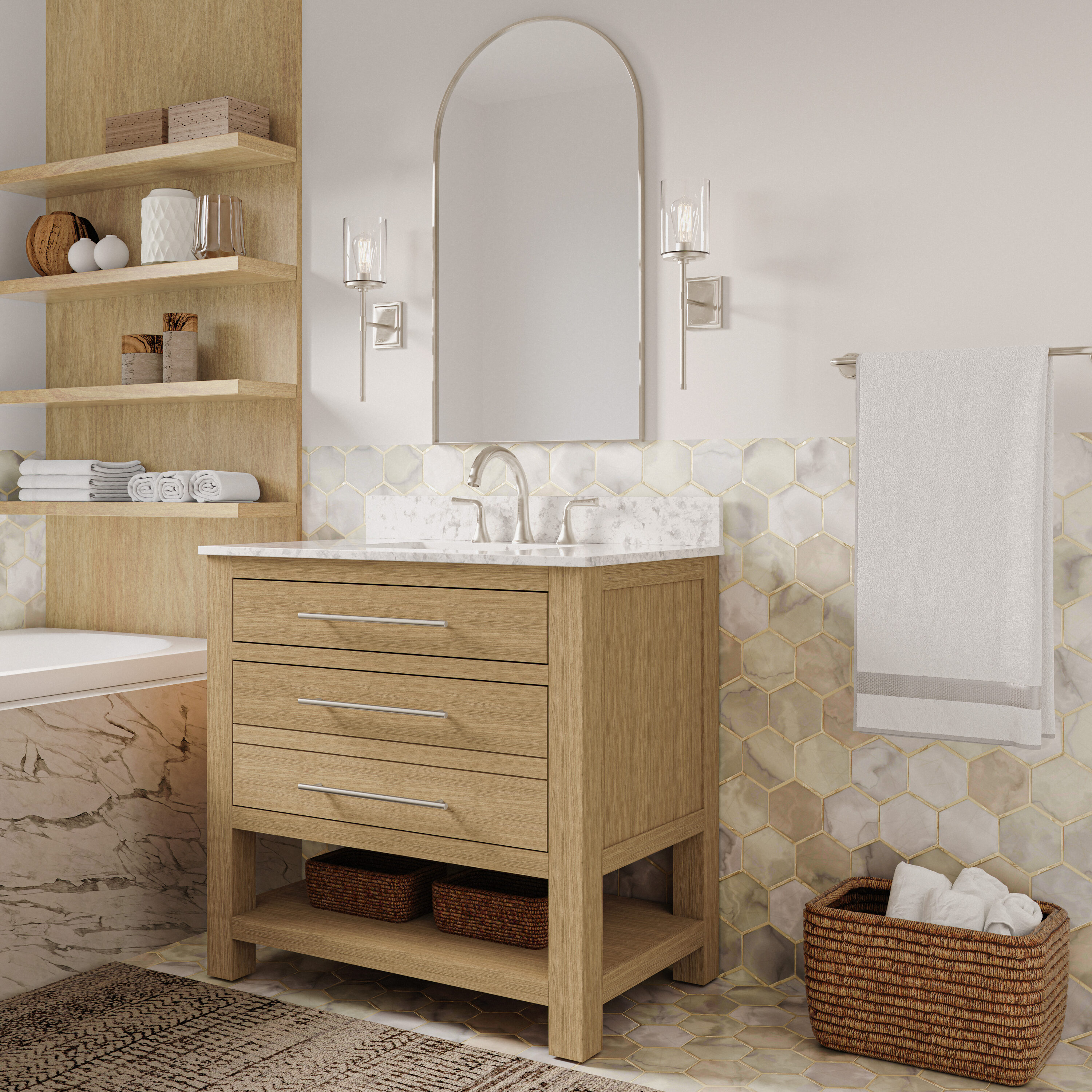 Allen + Roth Kennilton 36-in Light Oak Undermount Single Sink Bathroom ...