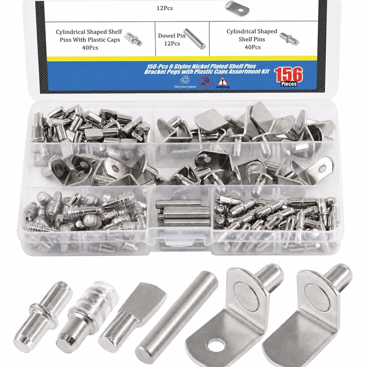 Etokfoks 156 Piece Shelf Support Pin Kit with 6 Styles Including Dowel Pins L Shaped Brackets Flat Spoon Pegs #LET4D9D4J