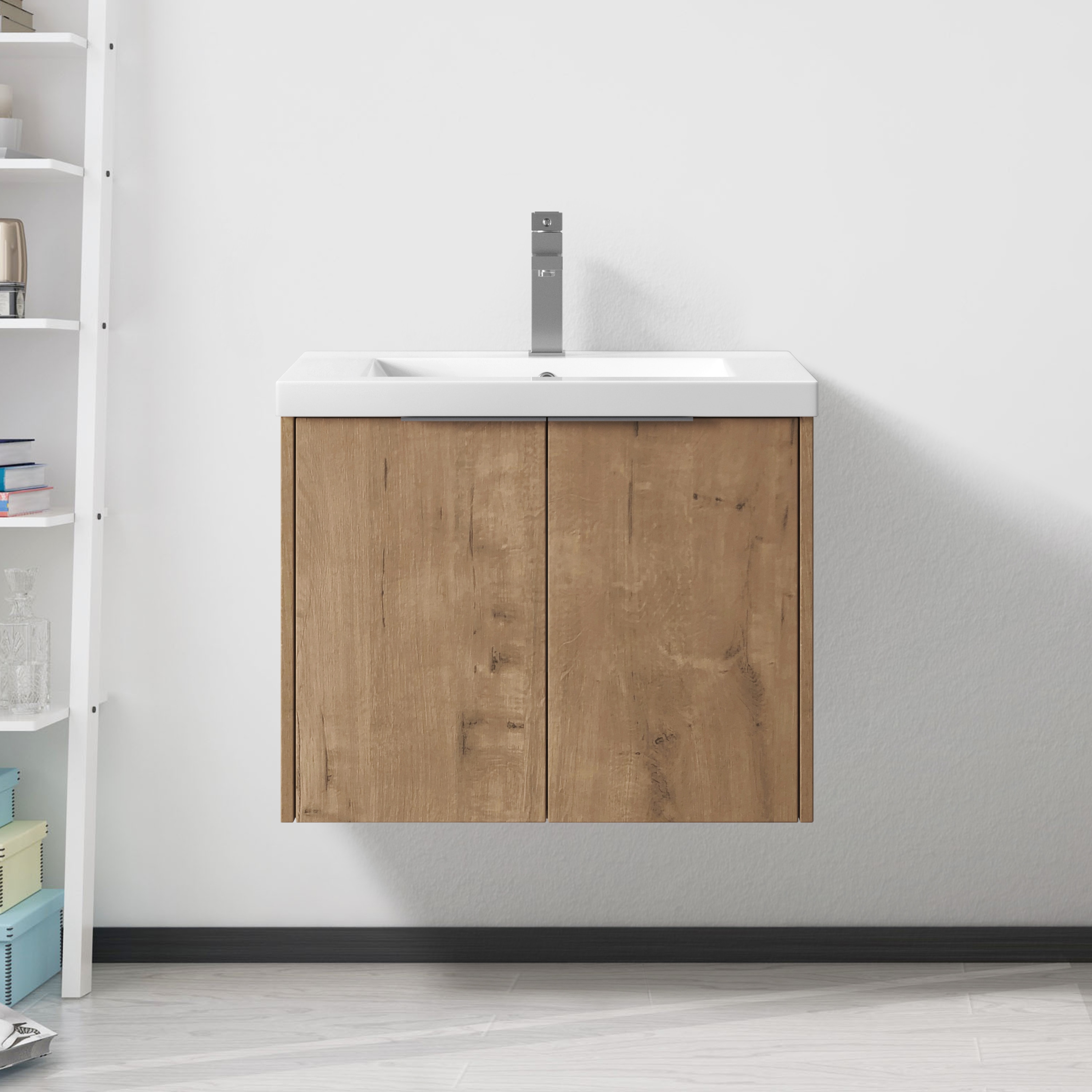 Vynxaria - 24-in Imitative Oak Single Sink Floating Bathroom Vanity with Top