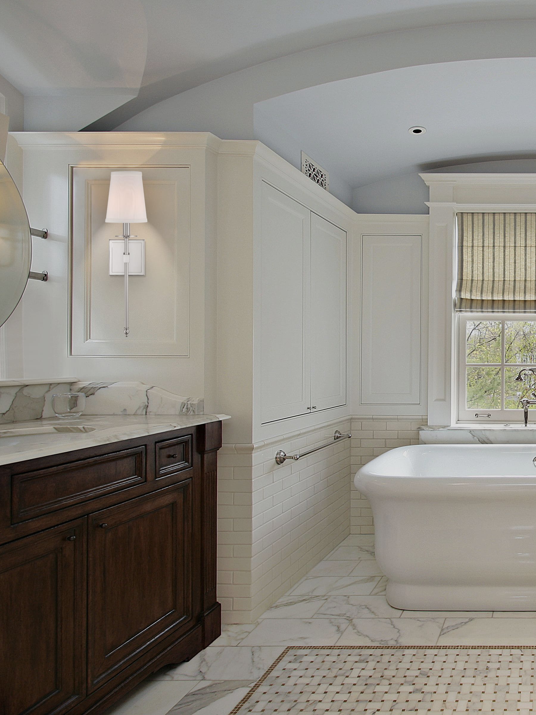 Transitional Style Polished Nickel 1-Light Wall Sconce with White Shade