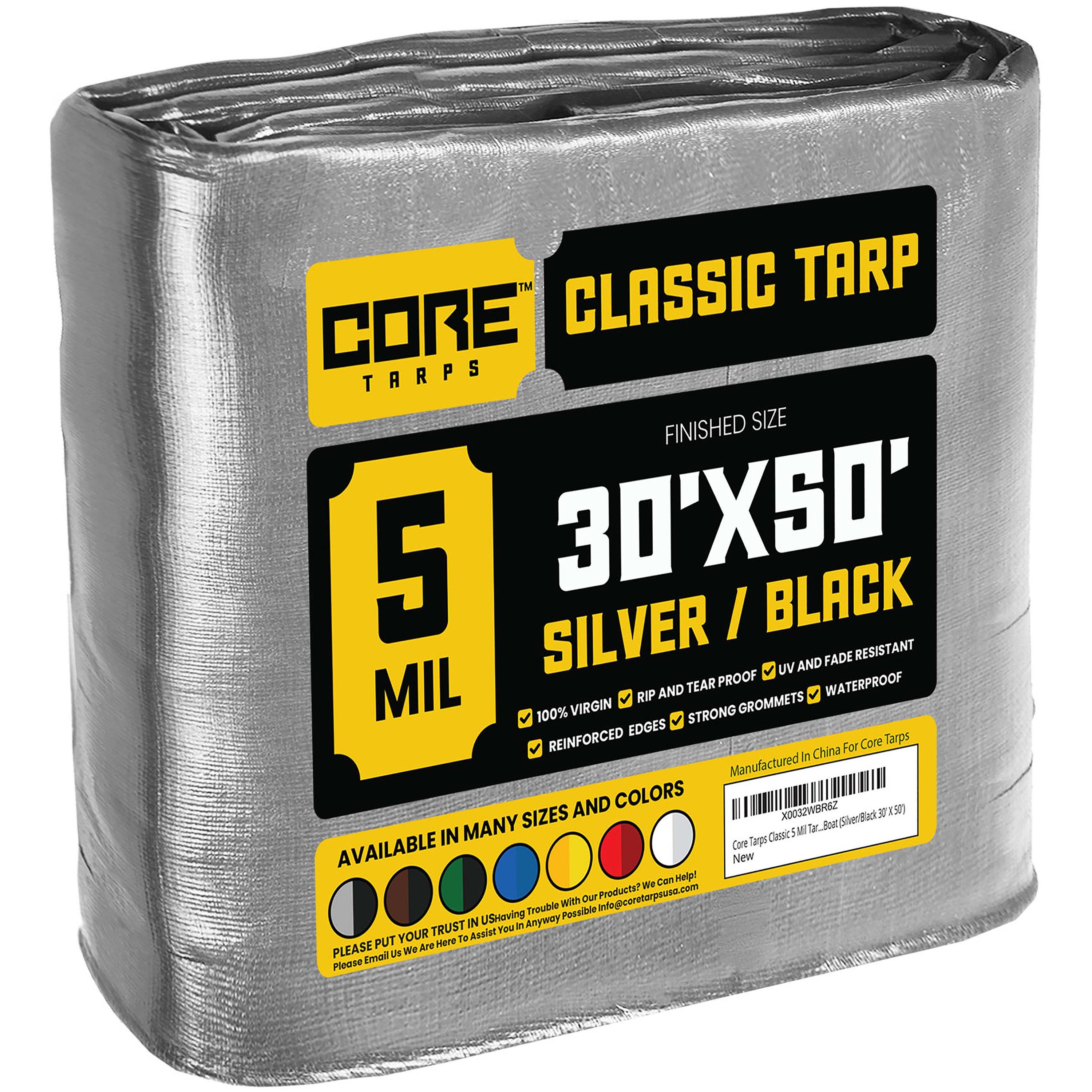 Core Tarps CT-501-30X50 30-ft x 50-ft Silver Waterproof Commercial Polyethylene 5-Mils Tarp