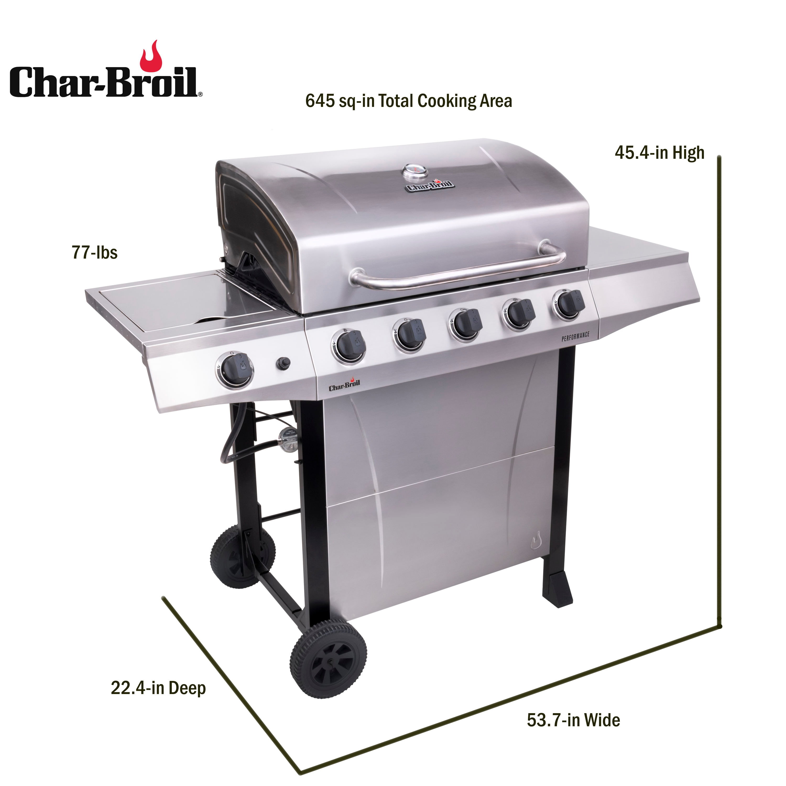 Char-Broil Performance Series Silver 5-Burner Liquid Propane Gas Grill with 1 Side Burner in the Grills department at Lowes.com