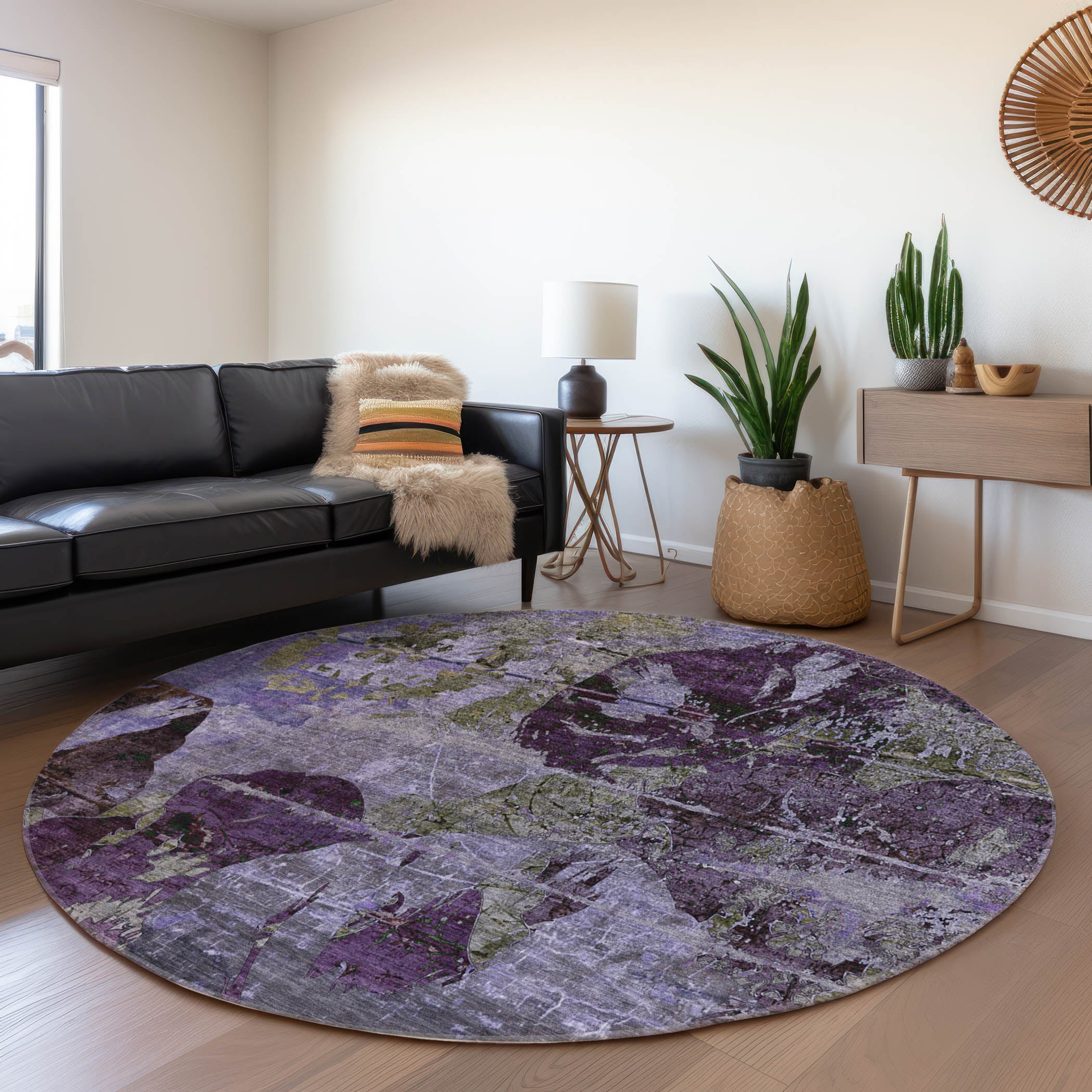 Addison Rugs ACN555PP8RO Chantille ACN555PP 8 x 8 (ft) Polyester Purple Round Indoor/Outdoor Abstract Machine washable Area rug