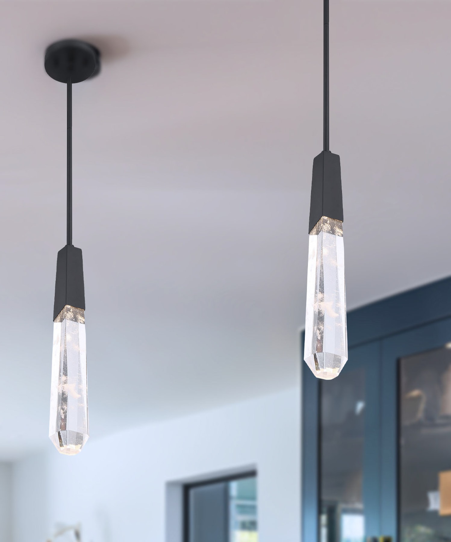 George Kovacs P1283-66A-L Drifting Droplets Black Modern/contemporary Clear glass Teardrop Integrated LED Medium Hanging Pendant light