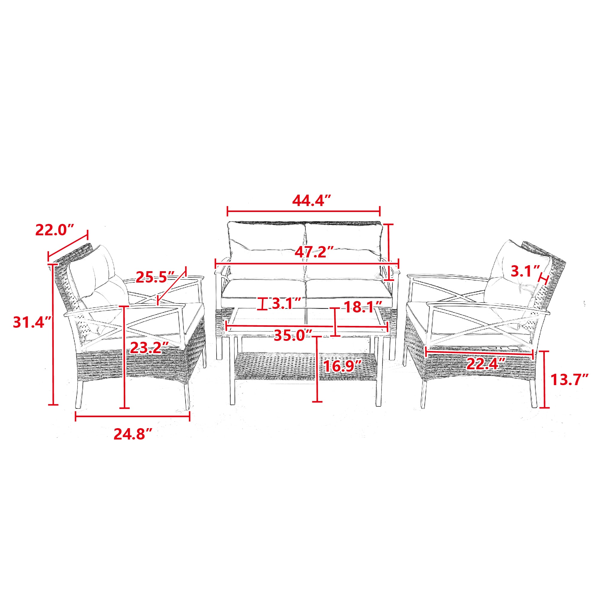 CASAINC CEW-012BLDB13X3 Patio-Conversation-Sets - View #3