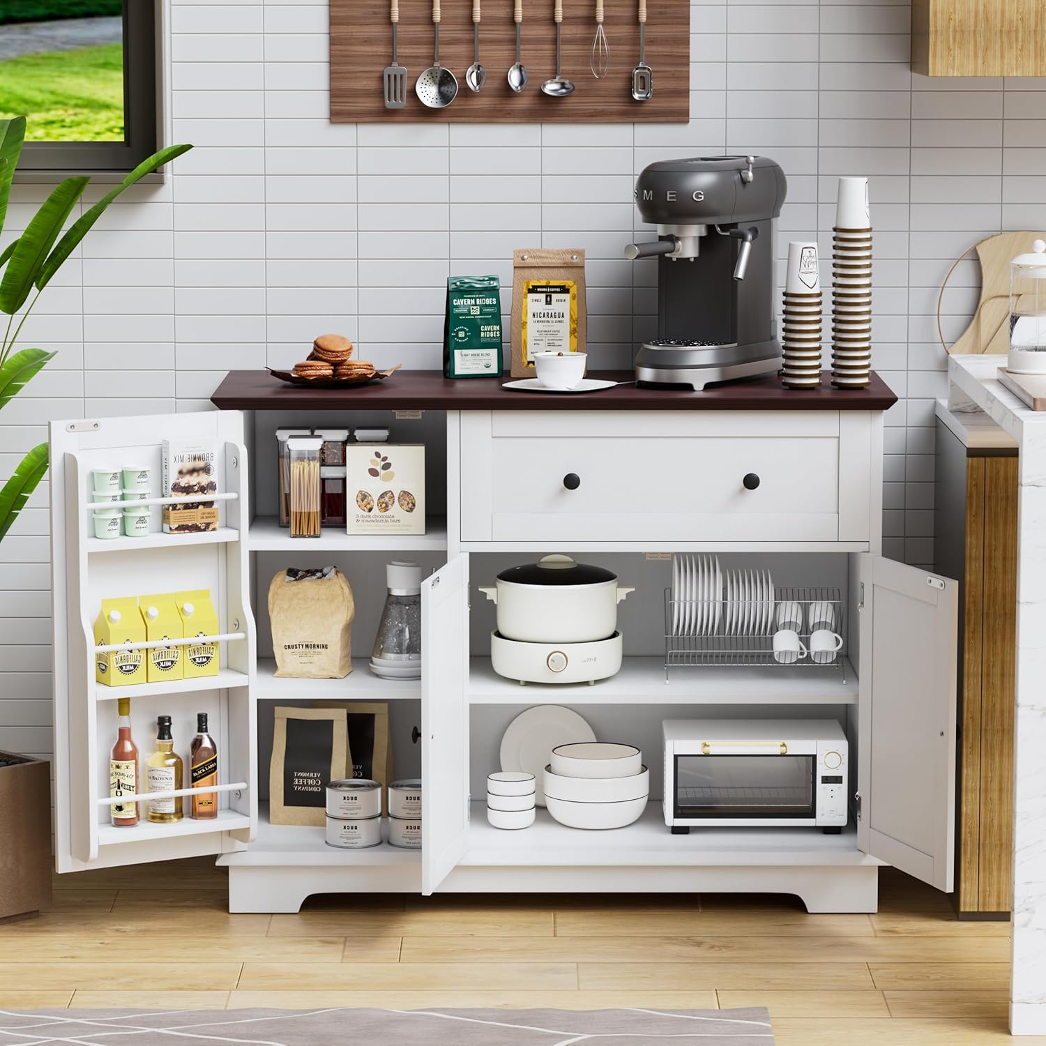 PAKASEPT Contemporary Modern White Wood Kitchen Hutch TTPJ010WXY0508 at Lowes