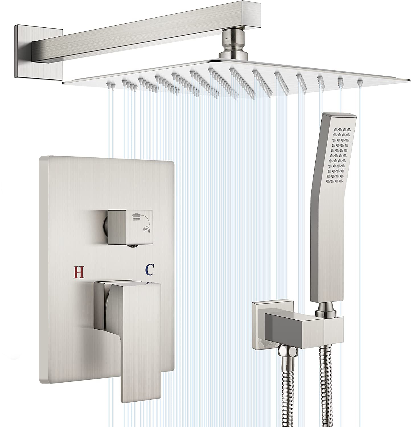 Bathroom Bath Shower Set Mixer Faucet Rotate Tub Spout Chrome Wall Mount 8  Rainfall Shower Head With Handshower 2 Ways Spout