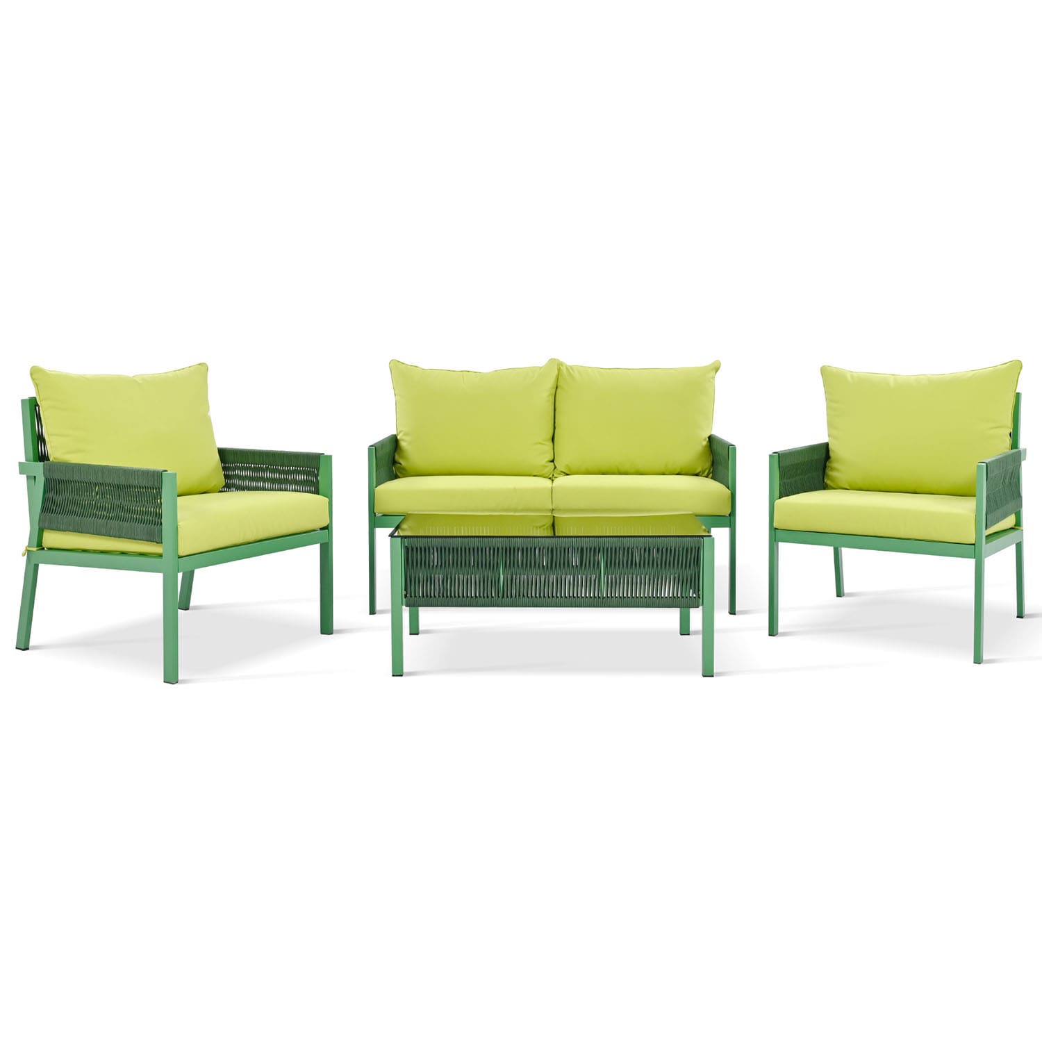 Bybafun YA0200001 4 -Piece Woven Patio Conversation Set with Green Cushions