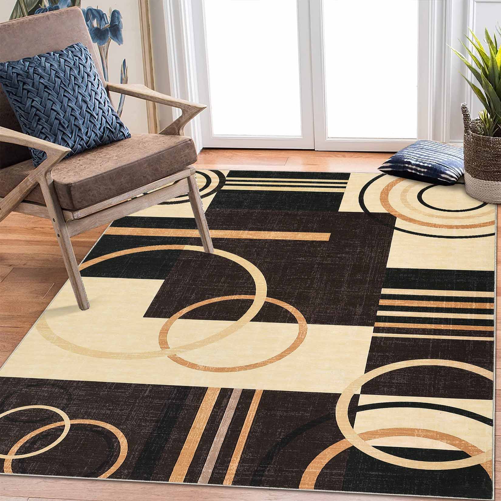 Garvee YXY-LO-PHO-15ND6KN3 9 x 12 (ft) Loomed Polyester Brown Rectangular Indoor Geometric Mid-Century Modern Machine washable Area rug