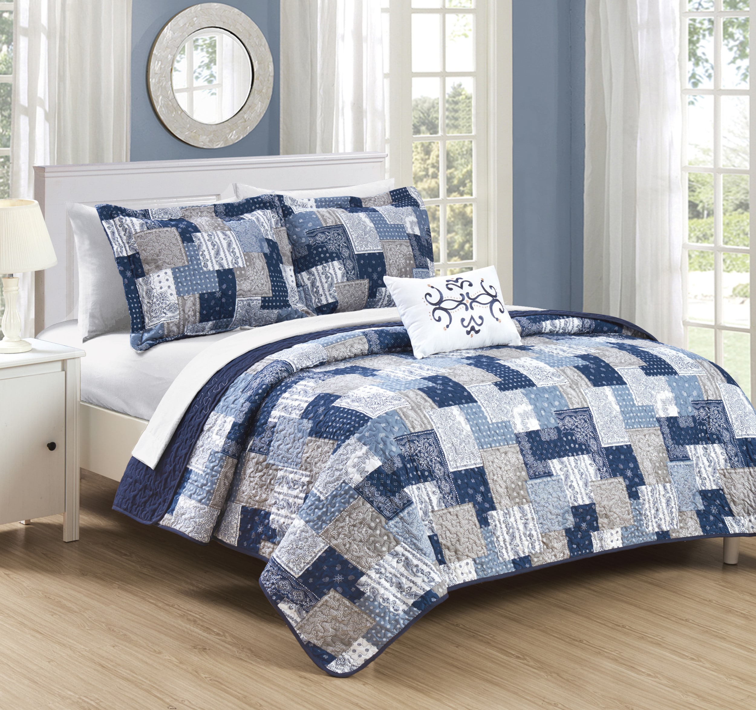 Chic Home Design Eliana 6-Piece Blue Twin Quilt Set in the Bedding Sets ...