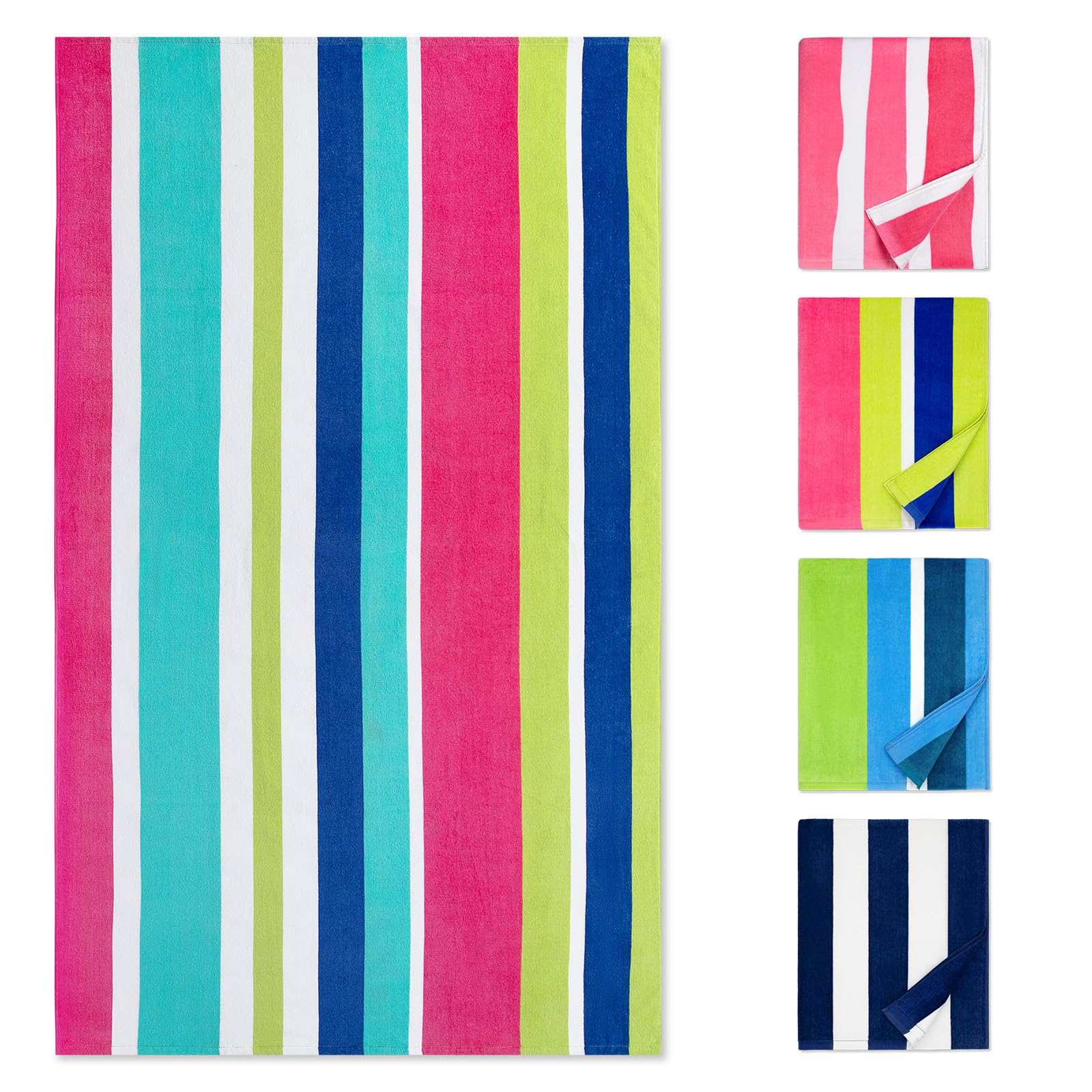 Etokfoks  Rainbow Pink Beach Towel Cotton Velour Terry Bath Accessory Type Soft Absorbent No Fade No Lint 1 Piece