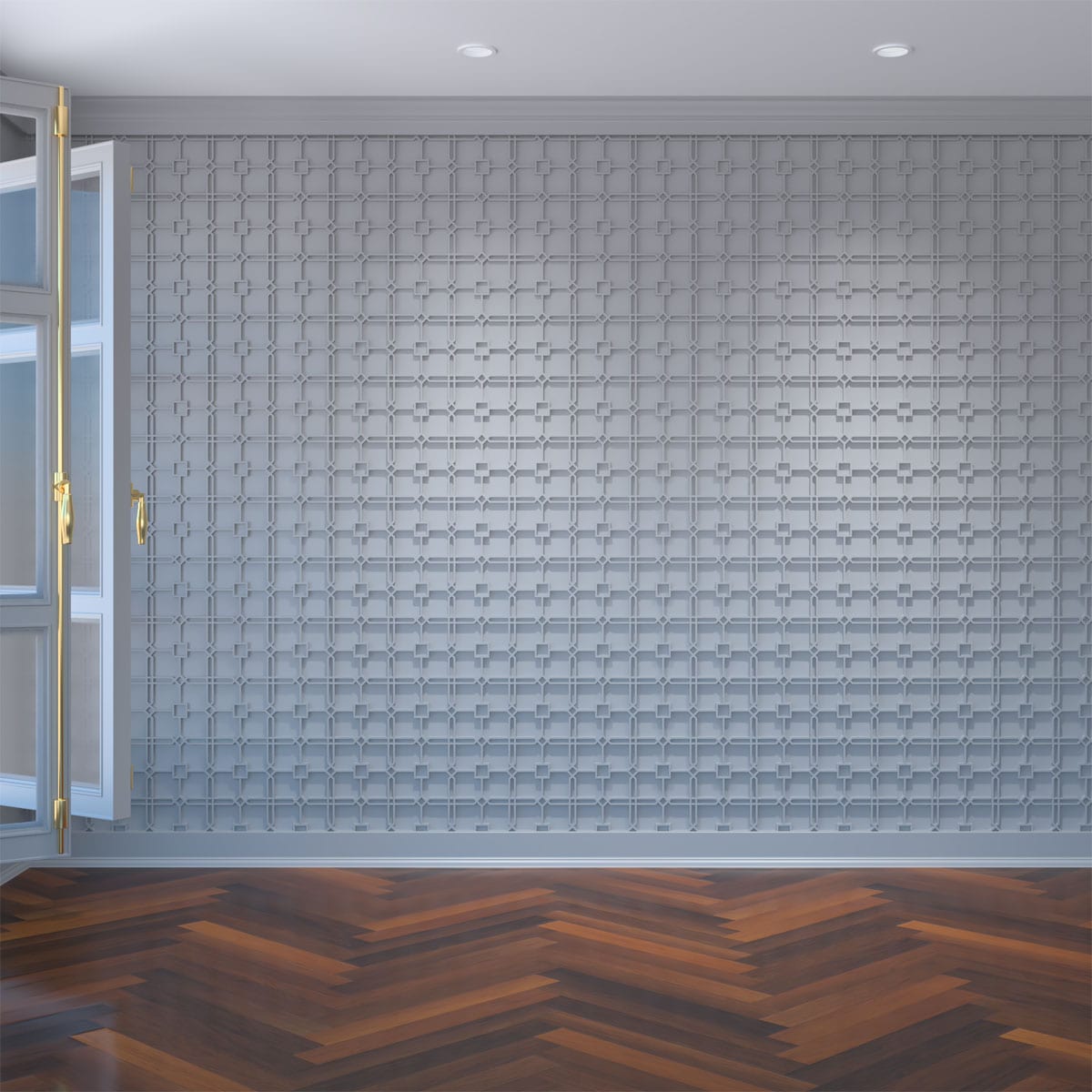 Ekena Millwork WALP08X08EWD 7-3/8-in x 7-3/8-in Smooth Paintable/Stainable White PVC Fretwork Wall Panel ( 0.38-sq ft )